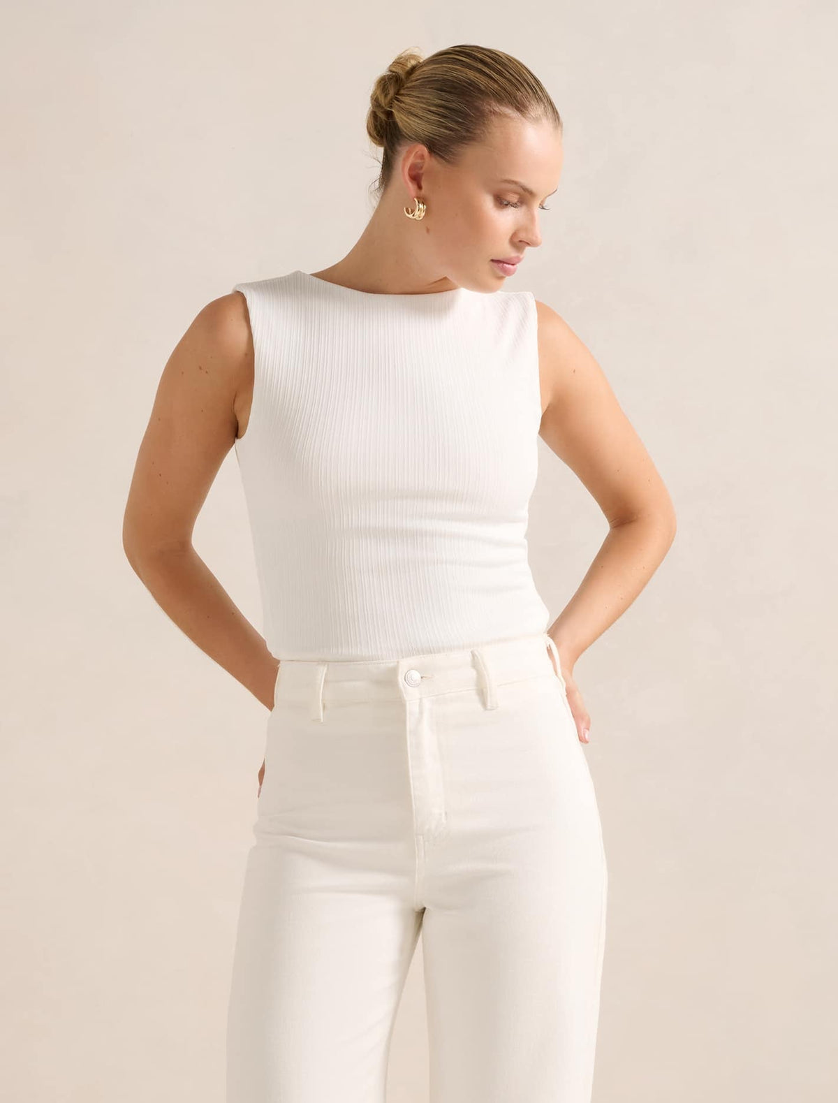 Frankie Boat Neck Tank Top Porcelain