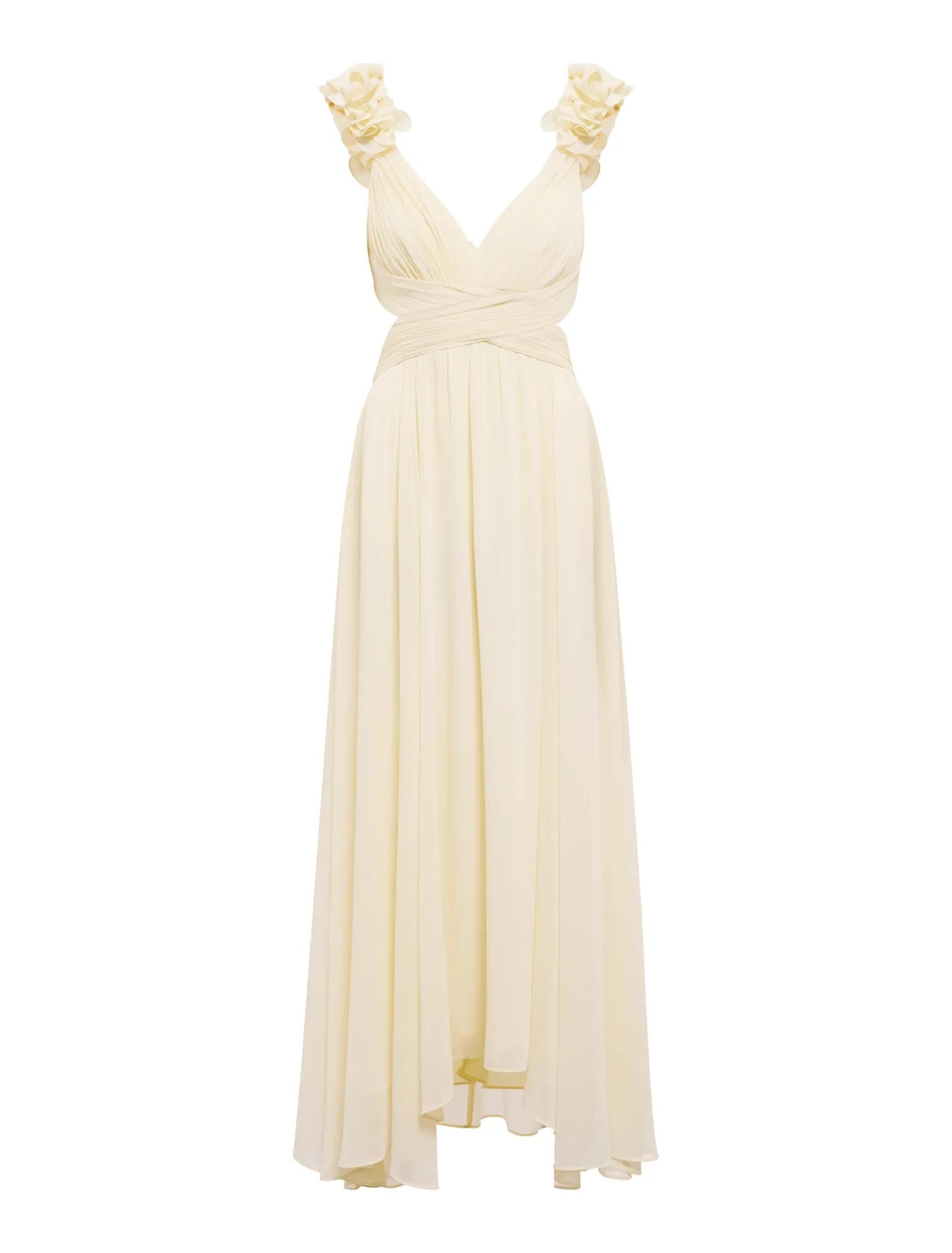 Selena Ruffle Shoulder Maxi Dress Lemon