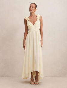Selena Ruffle Shoulder Maxi Dress Lemon