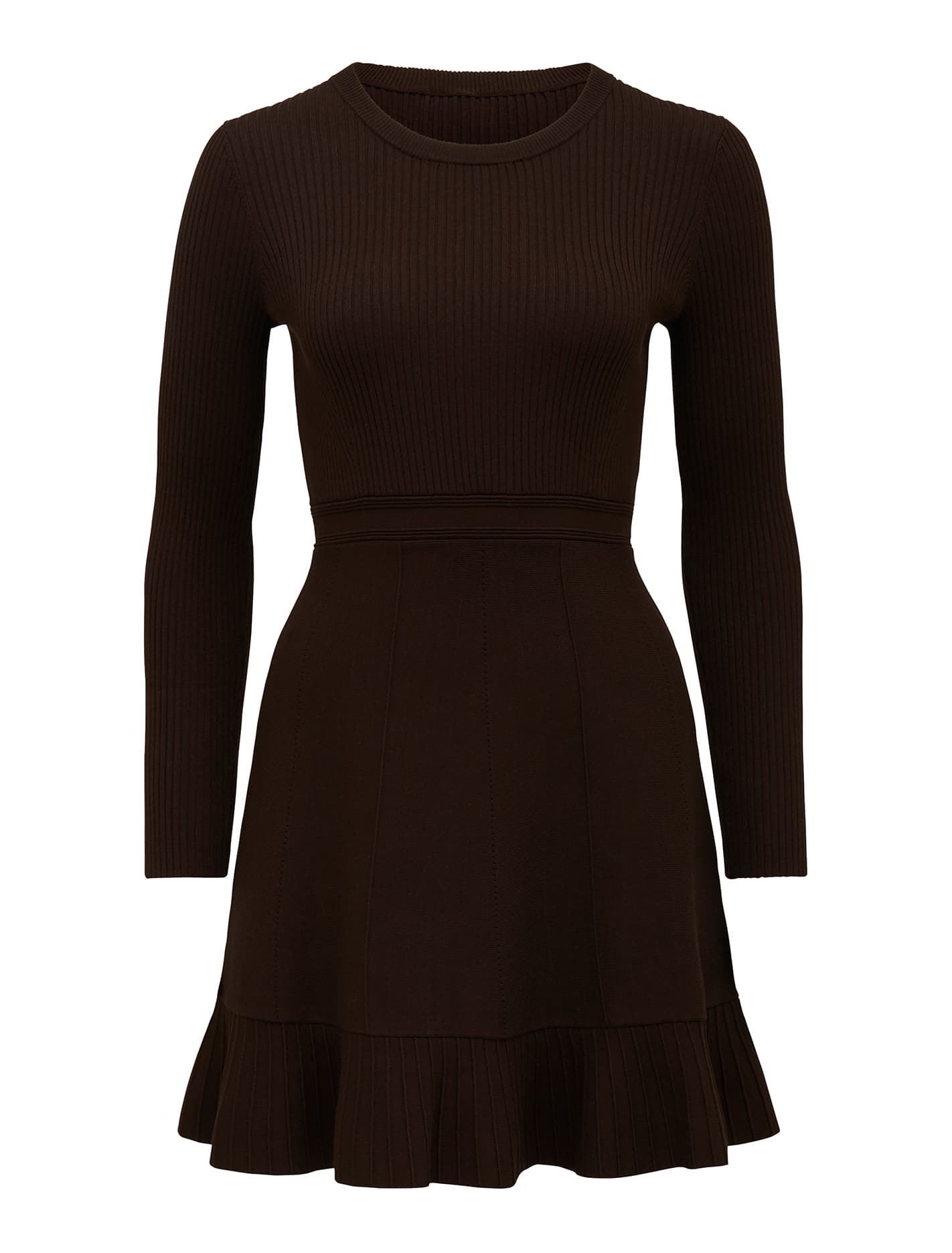 Cleo Petite Long-Sleeve Mini Knit Dress Dark Chocolate