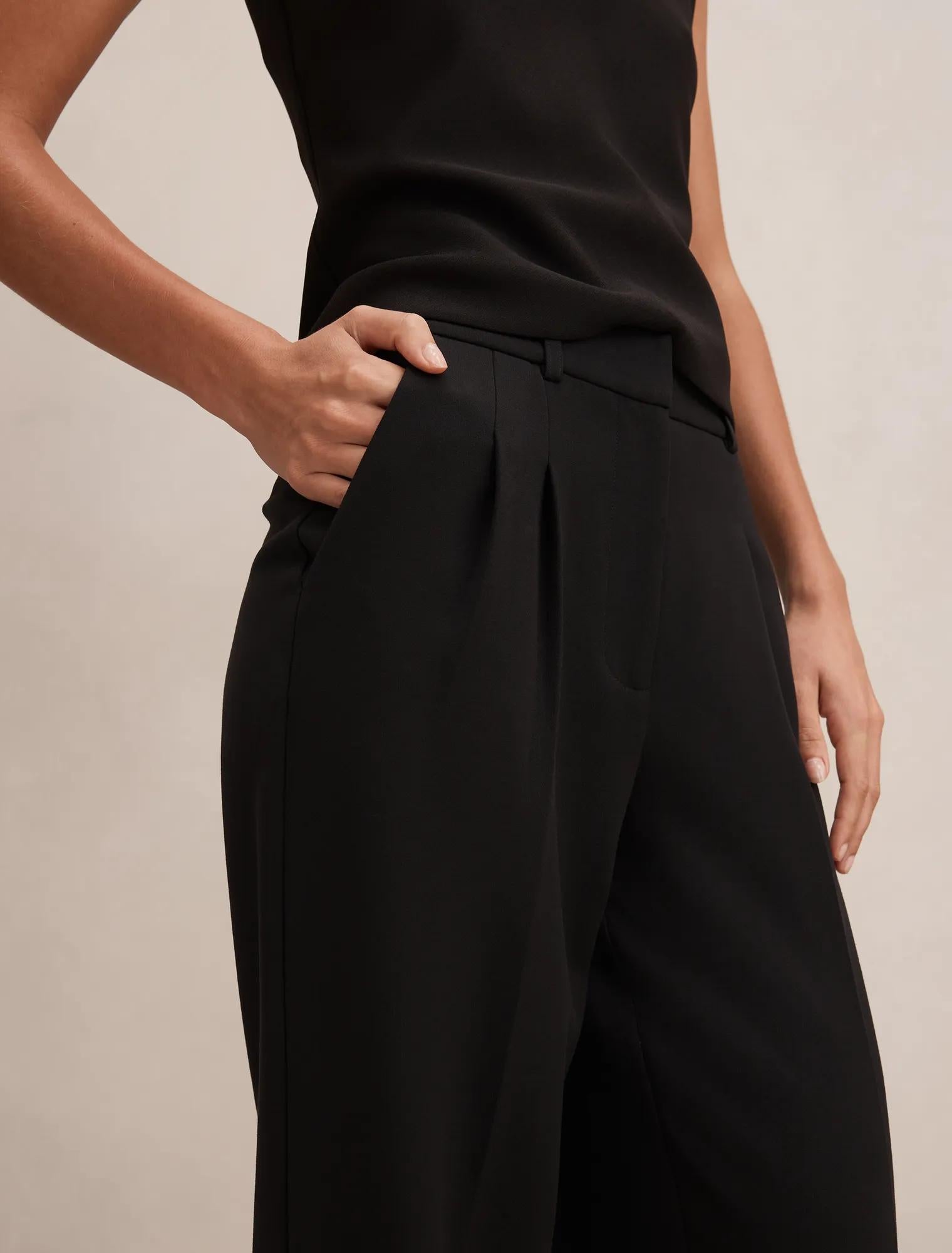 Eva Pleat Wide Leg Pants Black