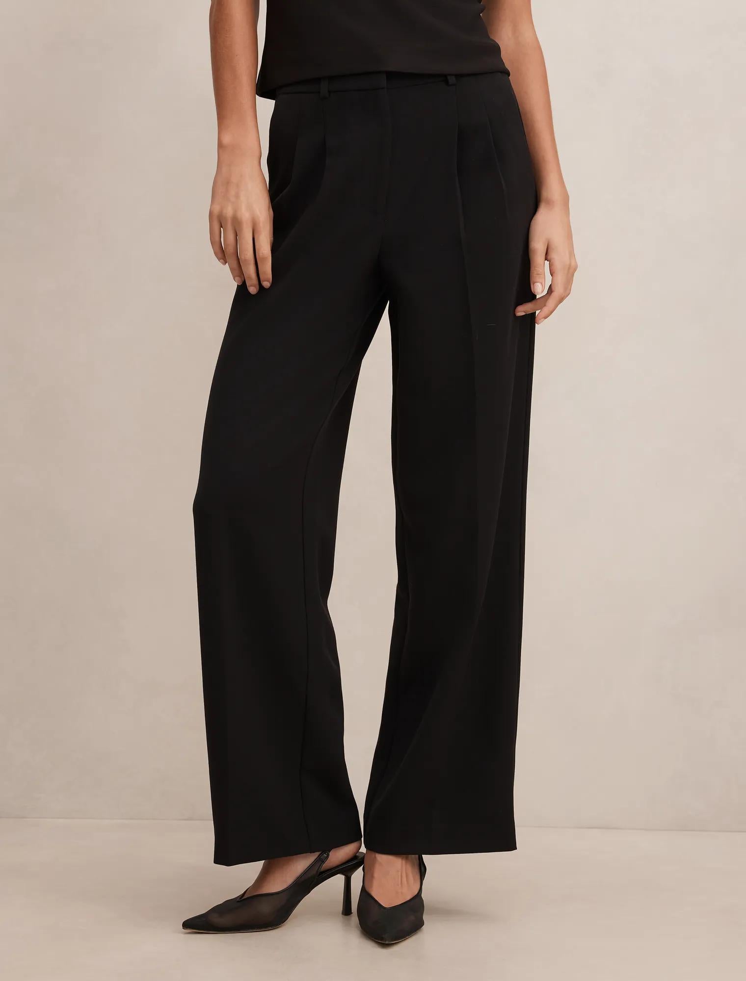 Eva Pleat Wide Leg Pants Black