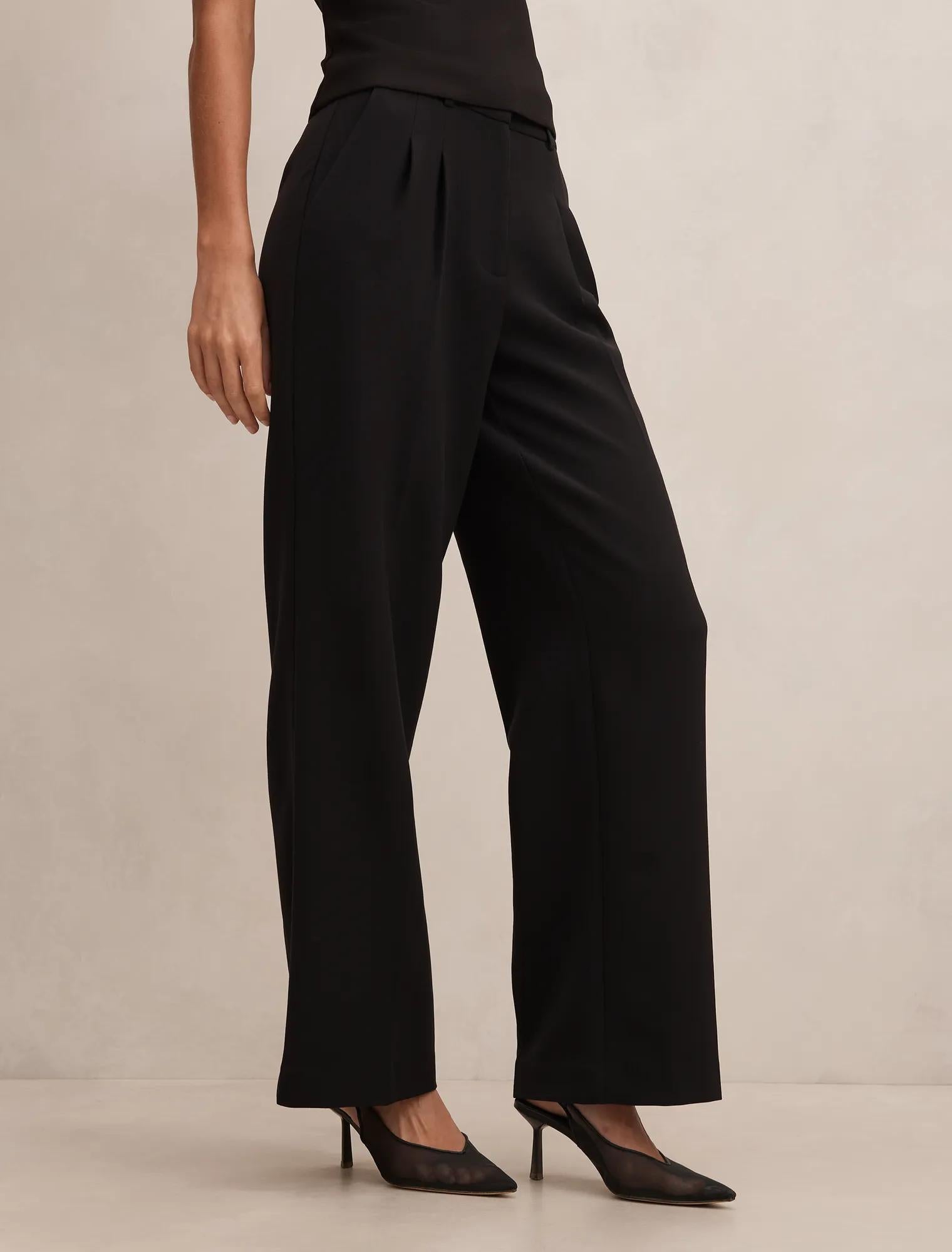 Eva Pleat Wide Leg Pants Black
