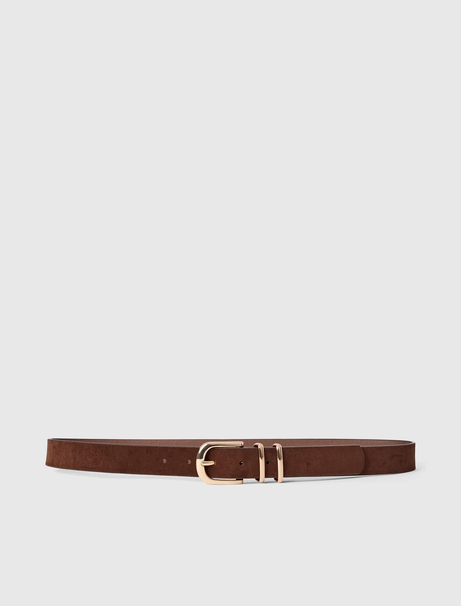 Darcy Double Keeper Jeans Belt Chocolate Suede_mannequin