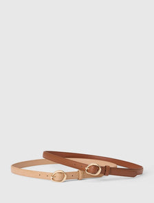 Ali 2-Pack Abstract Buckle Belt Nude Croc/Chocolate