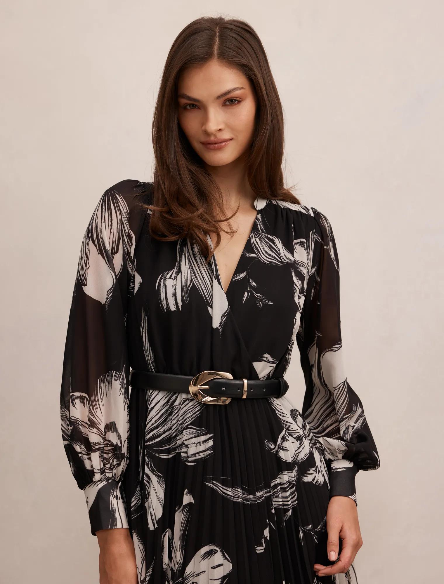 Saskia Pleat Wrap Midi Dress Dark Lula Floral