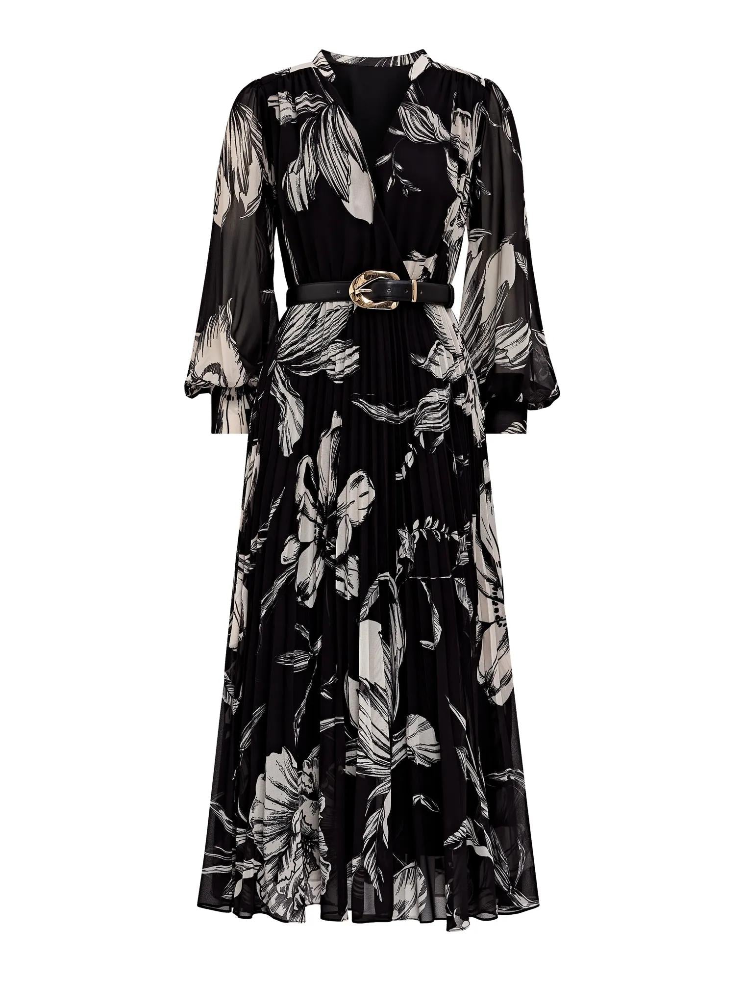 Saskia Pleat Wrap Midi Dress Dark Lula Floral