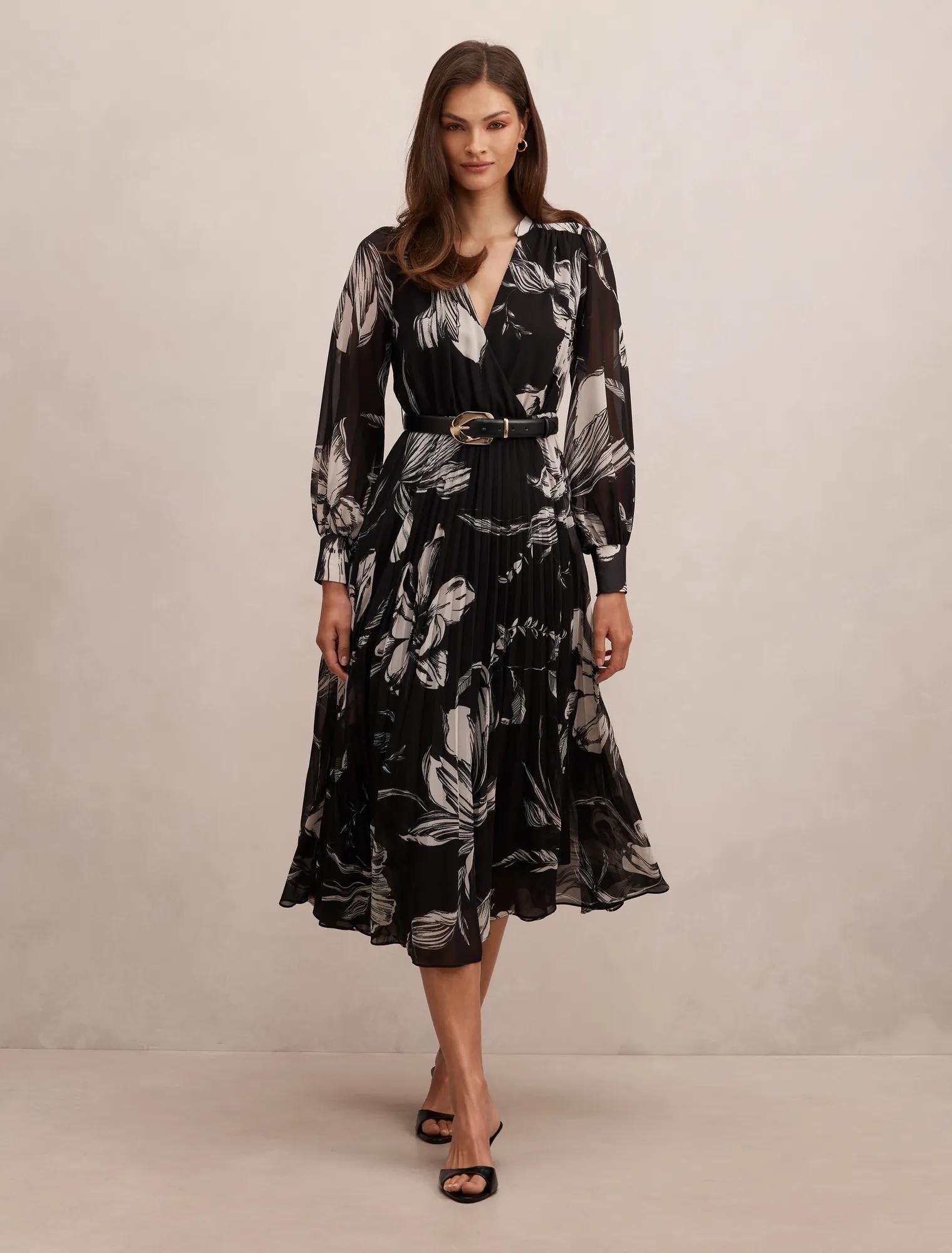 Saskia Pleat Wrap Midi Dress Dark Lula Floral