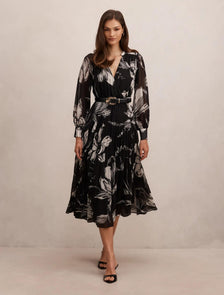 Saskia Pleat Wrap Midi Dress Dark Lula Floral