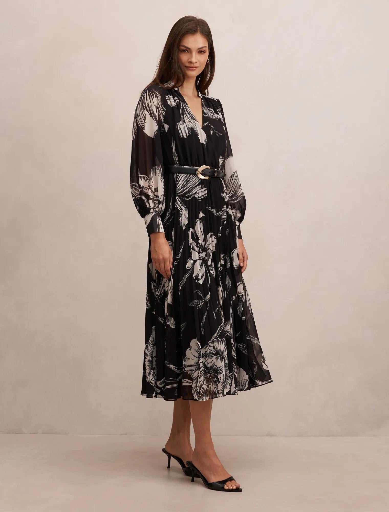 Saskia Pleat Wrap Midi Dress Dark Lula Floral