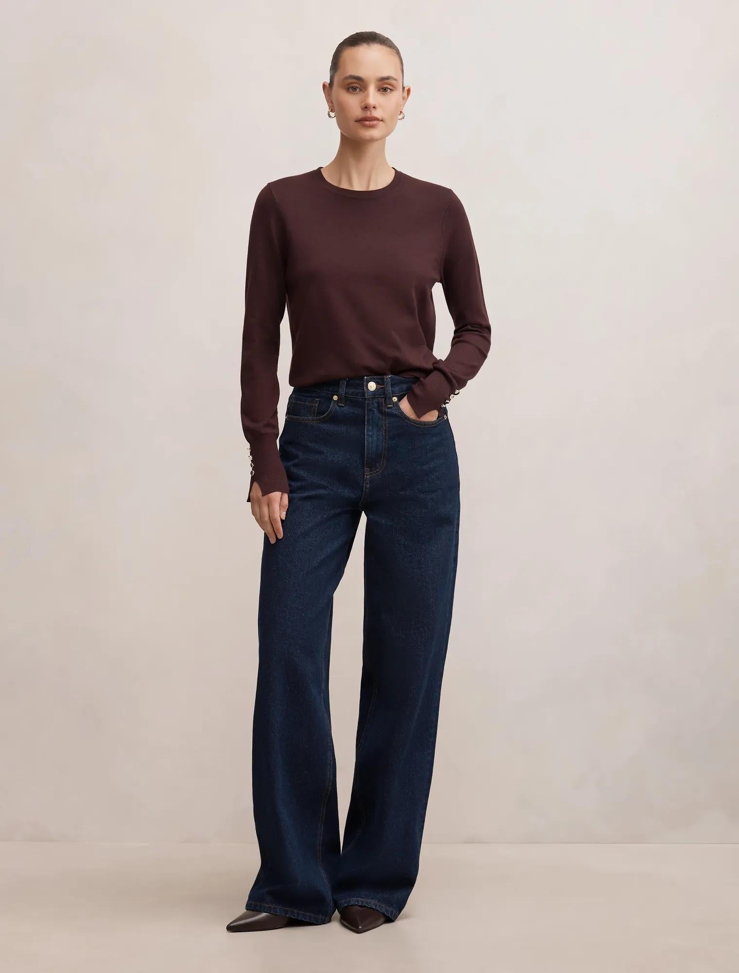 Katie Crew Neck Sweater Chocolate