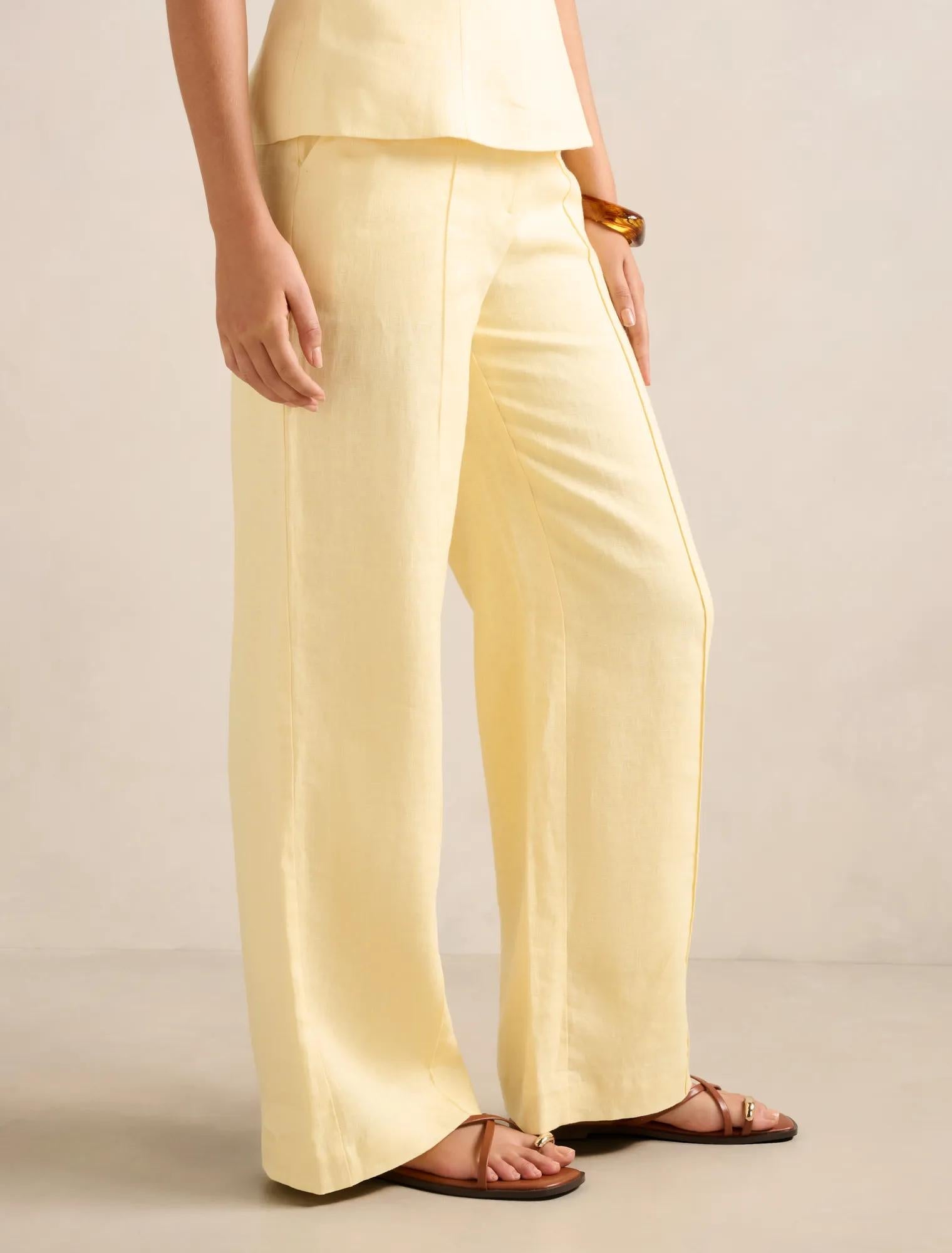Posey Linen Wide Leg Pants Banana Set