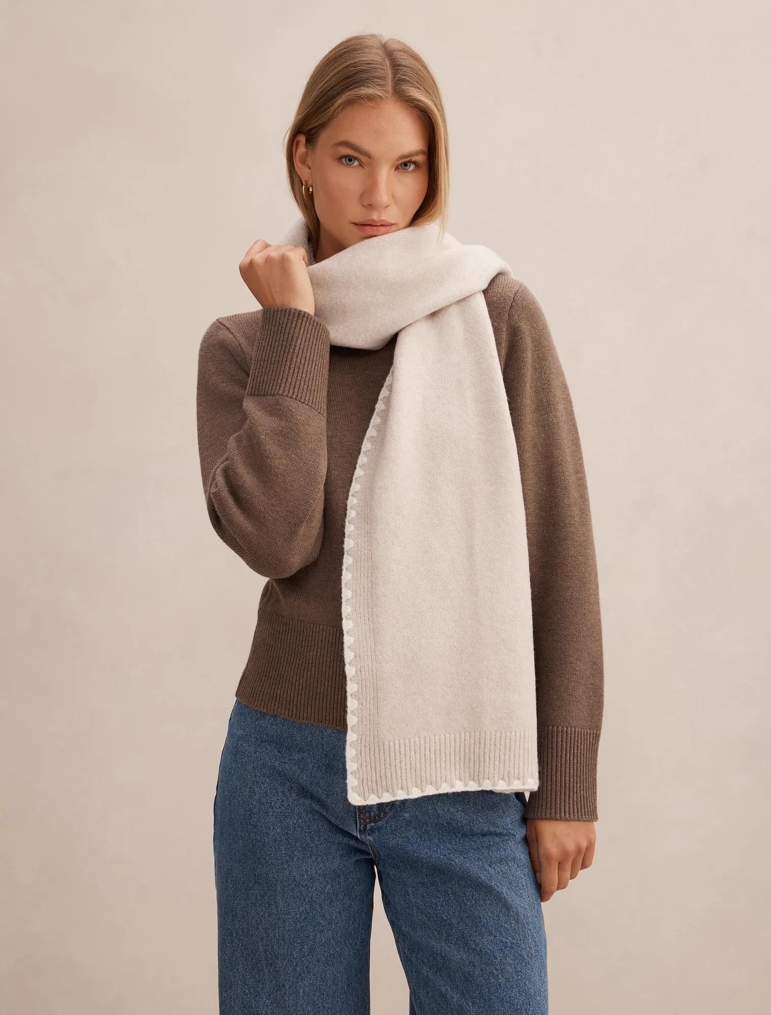 Tatum Stitch Detail Scarf Natural Cream_mannequin