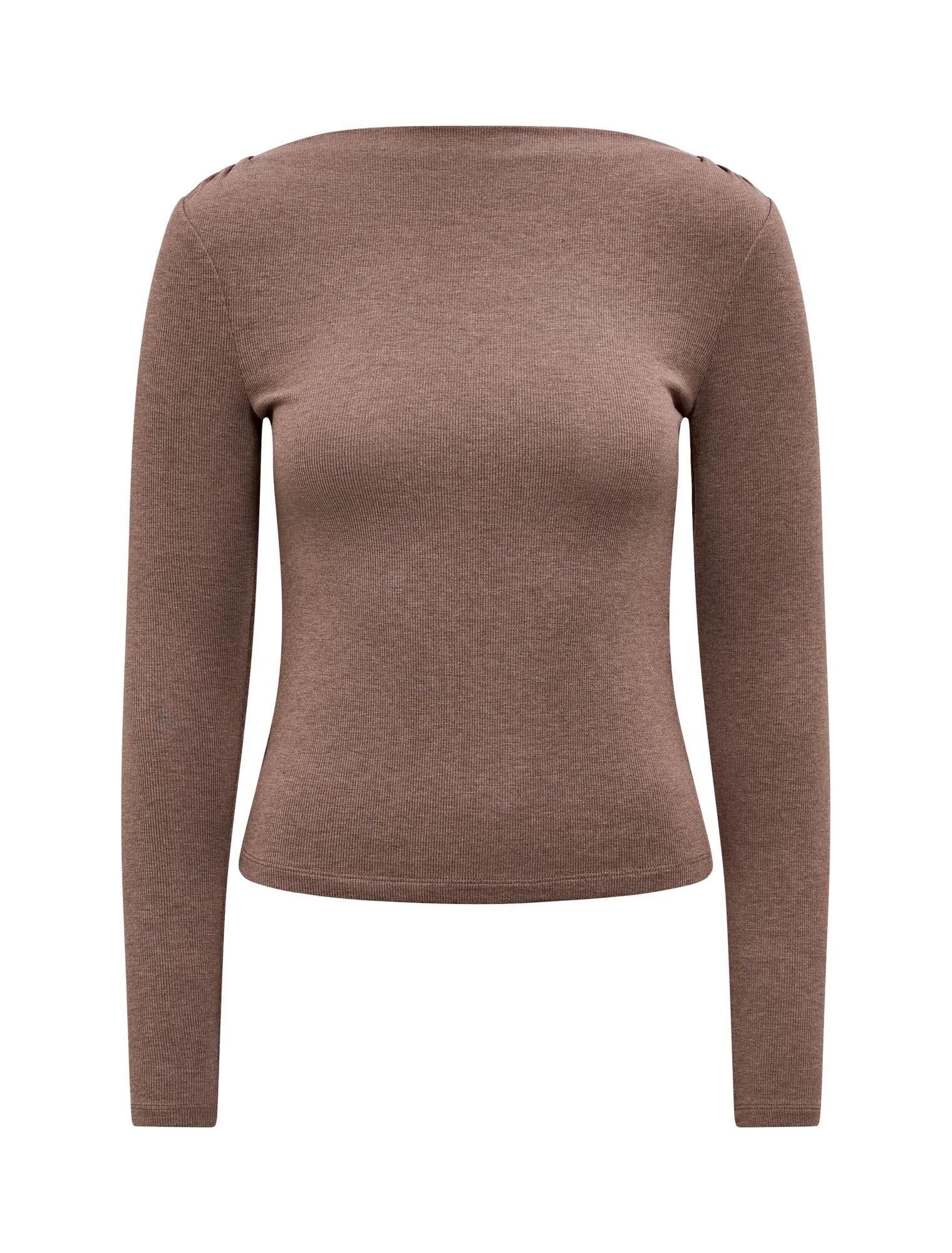 Jasmine Straight Neck Top Mushroom Marle_mannequin