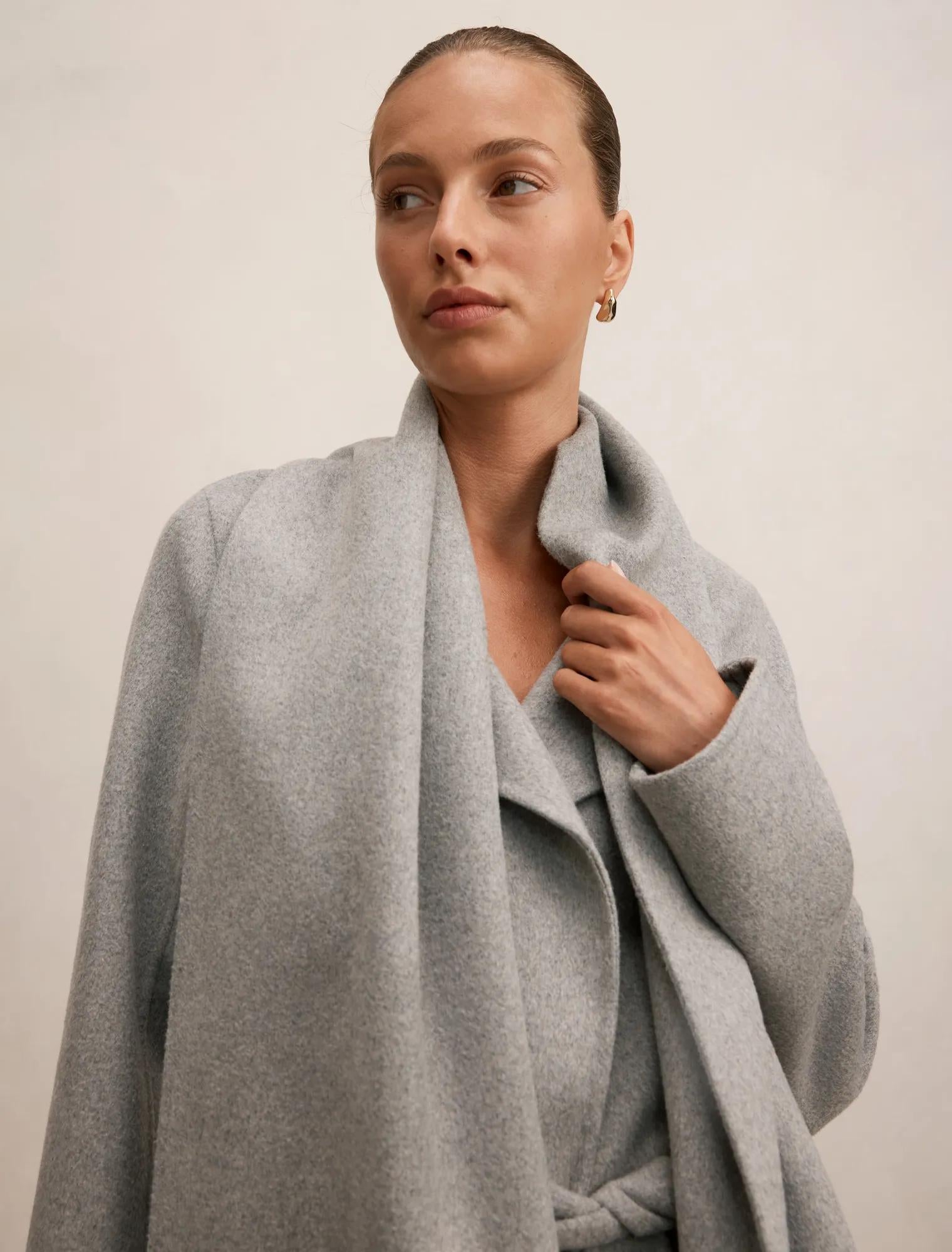 Emily Felled Scarf Coat Soft Grey