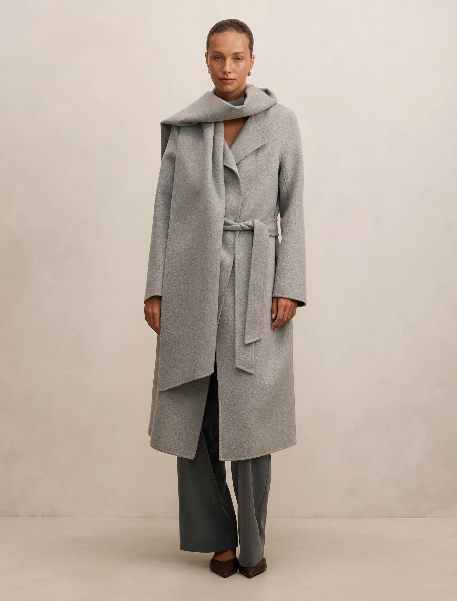 Emily Felled Scarf Coat Soft Grey