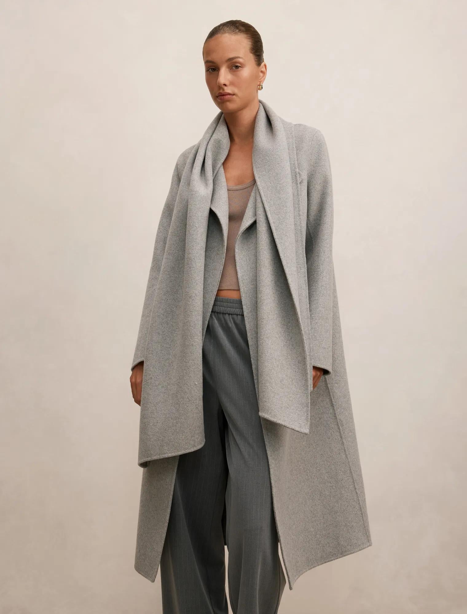 Emily Felled Scarf Coat Soft Grey