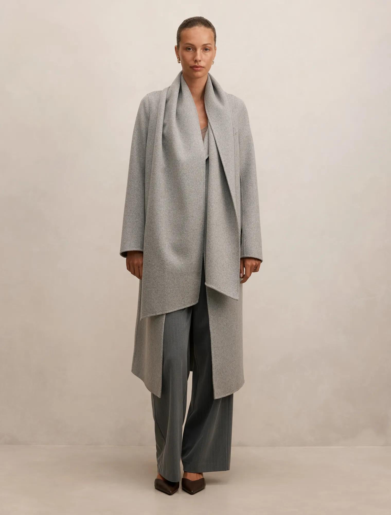 Emily Felled Scarf Coat Soft Grey