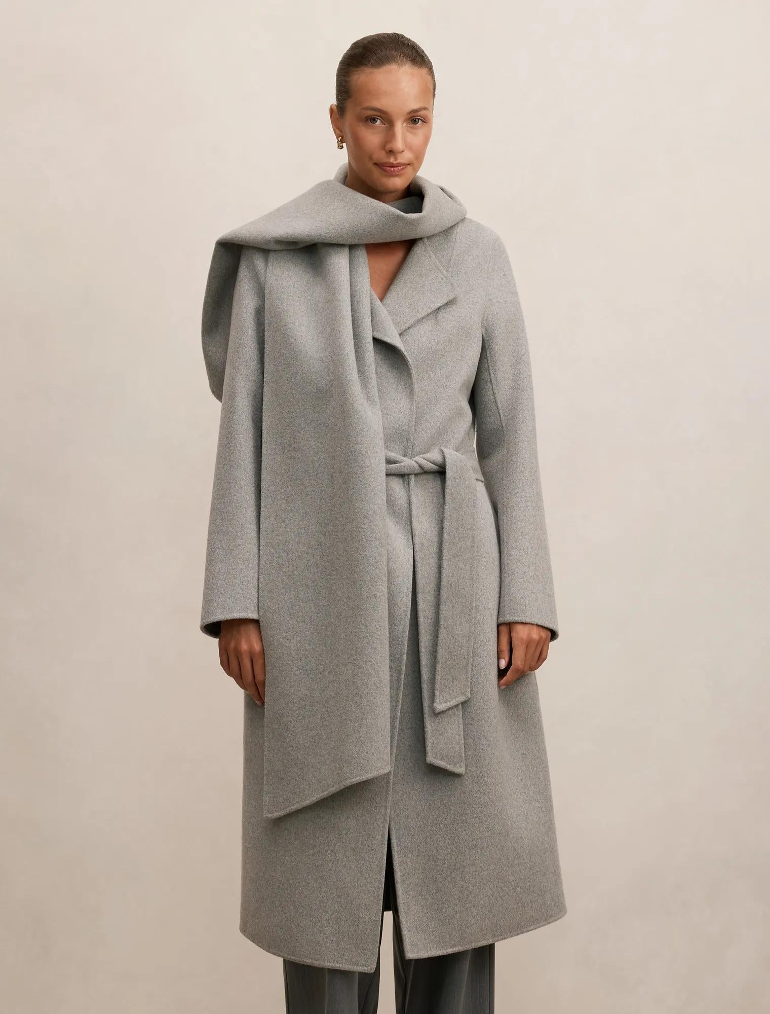 Emily Felled Scarf Coat Soft Grey