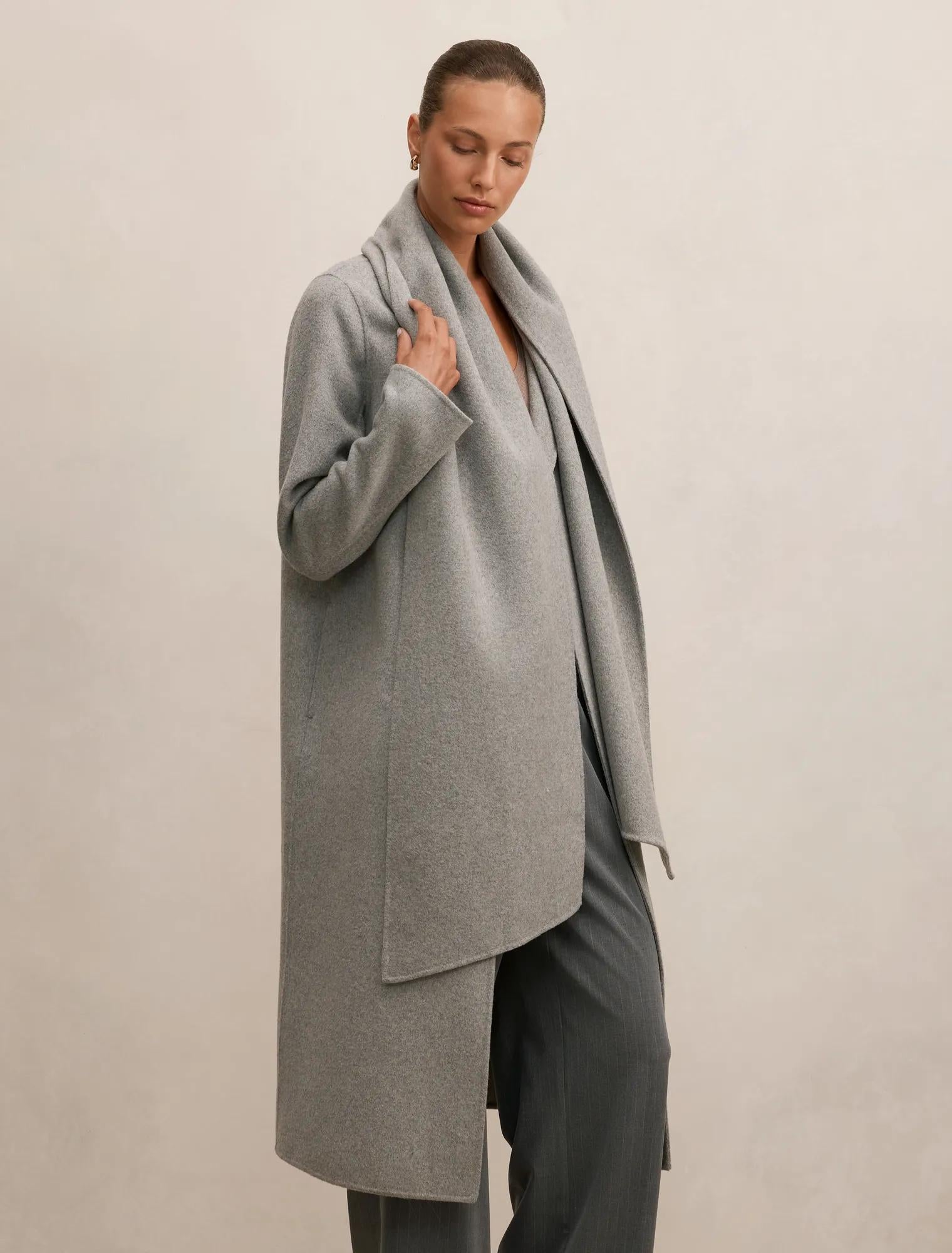 Emily Felled Scarf Coat Soft Grey