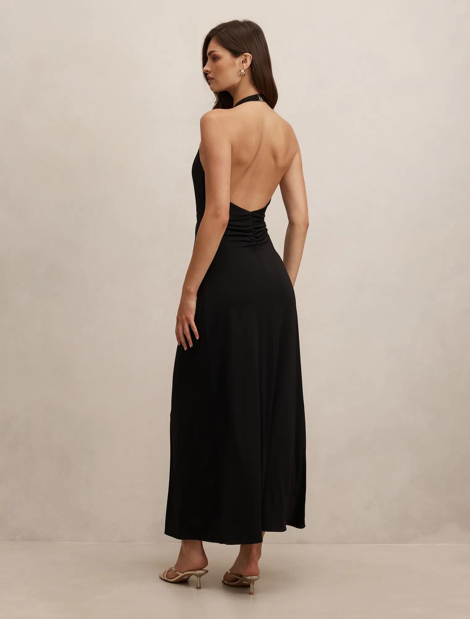 Behati Jersey Halter Midi Dress Black
