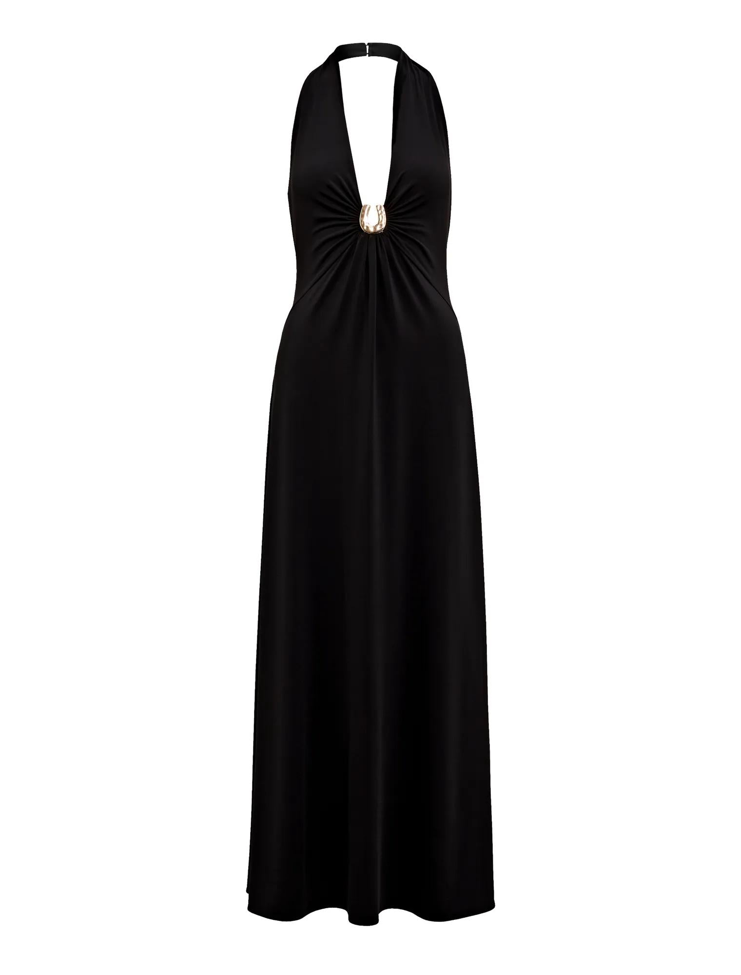 Behati Jersey Halter Midi Dress Black