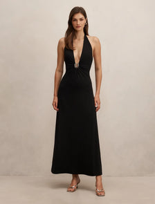 Behati Jersey Halter Midi Dress Black