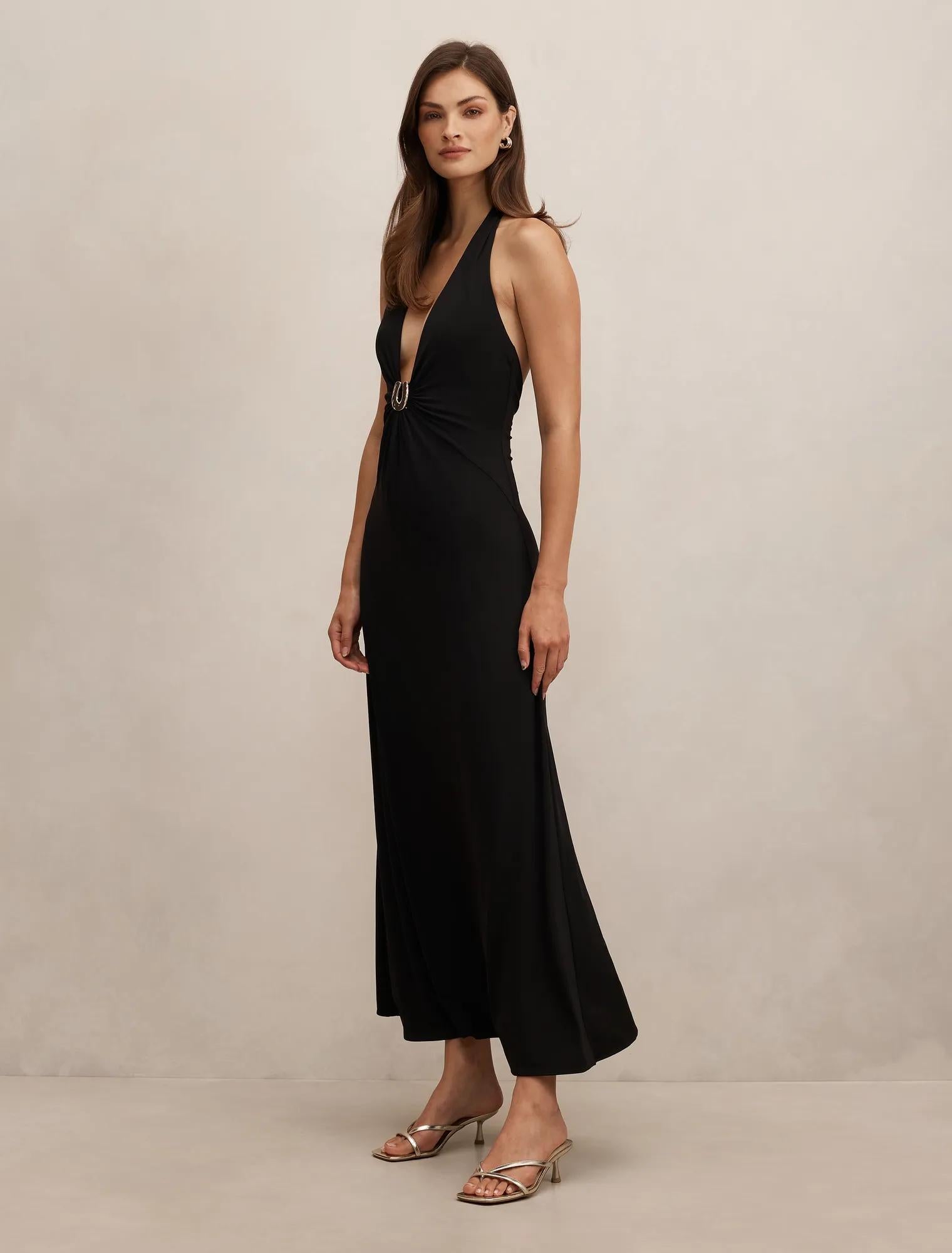 Behati Jersey Halter Midi Dress Black