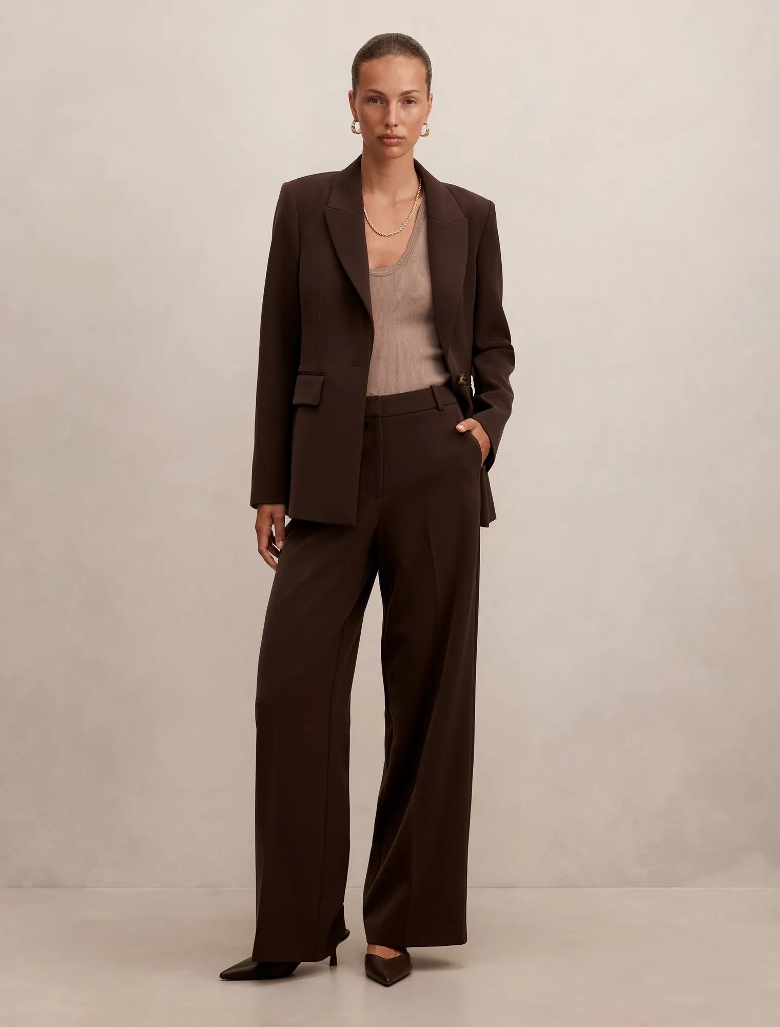 Oaklyn Wide Leg Pants Chocolate Suit