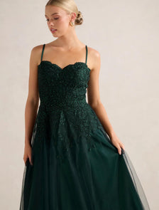 Kaia Tulle Strappy Gown Hunter Green