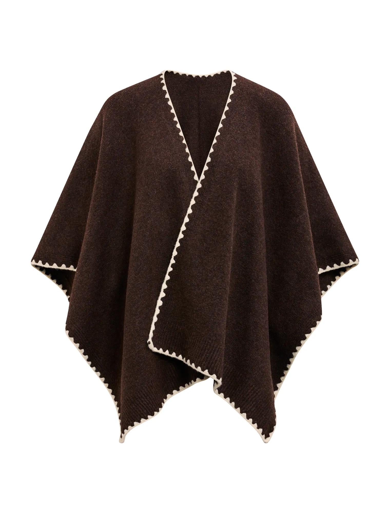 Sara Stitch Detail Cape Chocolate/Ivory_mannequin