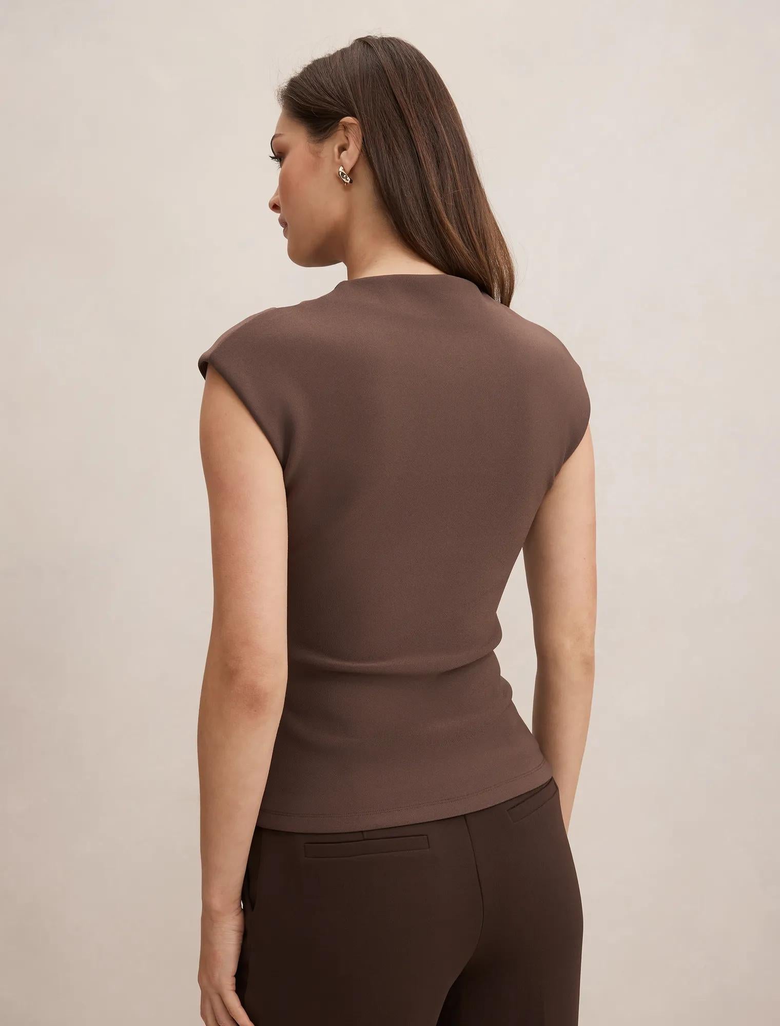 Leenah Grown On Neck Crepe Top Porcini