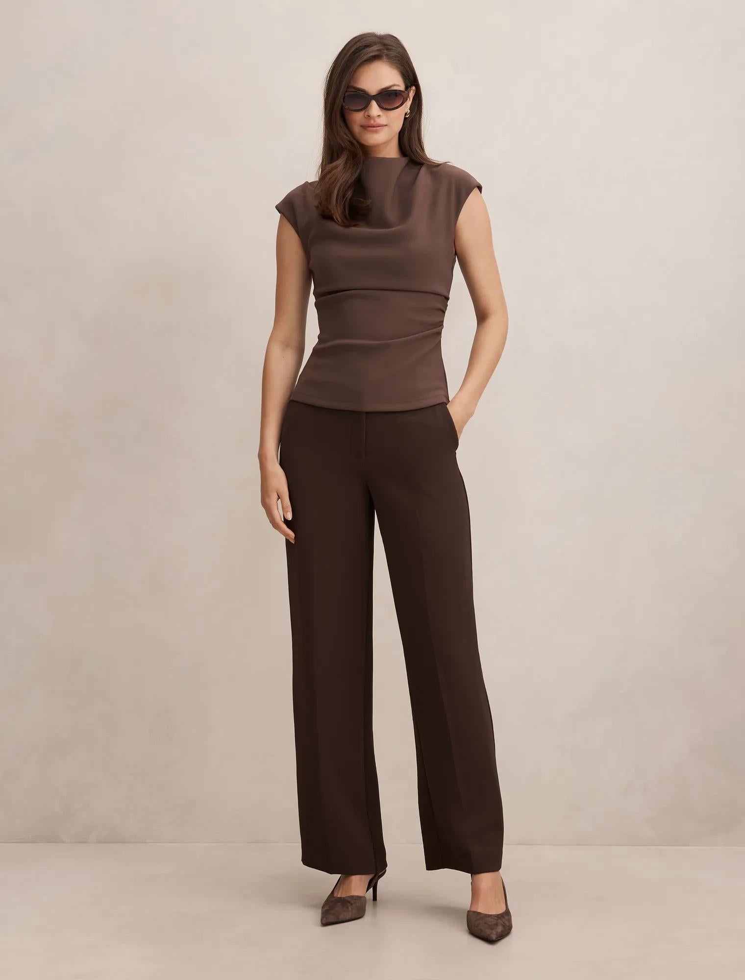 Leenah Grown On Neck Crepe Top Porcini