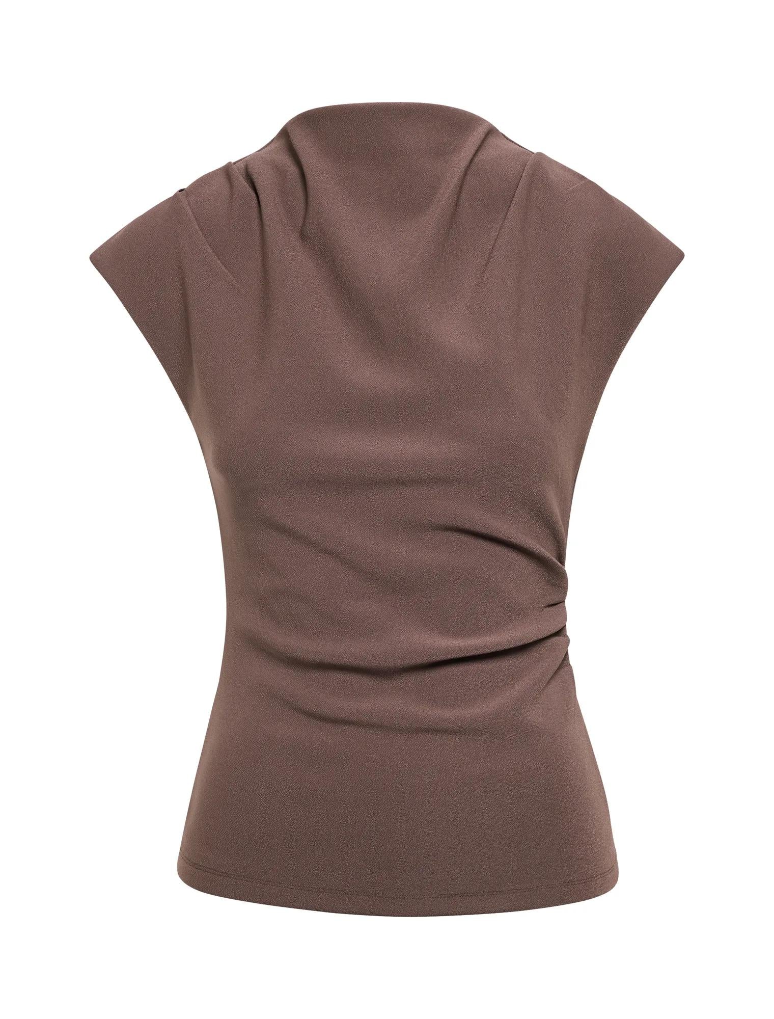 Leenah Grown On Neck Crepe Top Porcini_mannequin