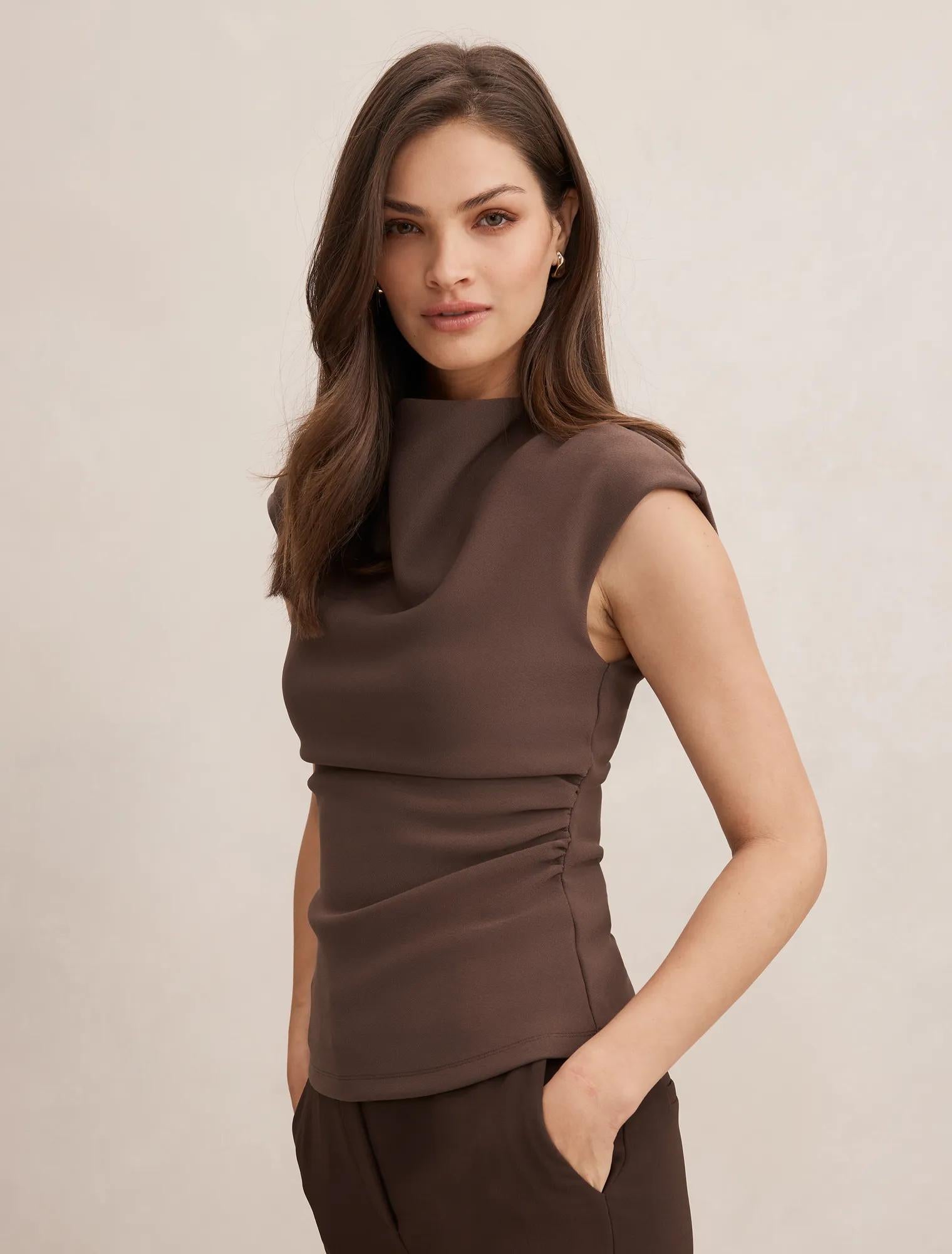 Leenah Grown On Neck Crepe Top Porcini