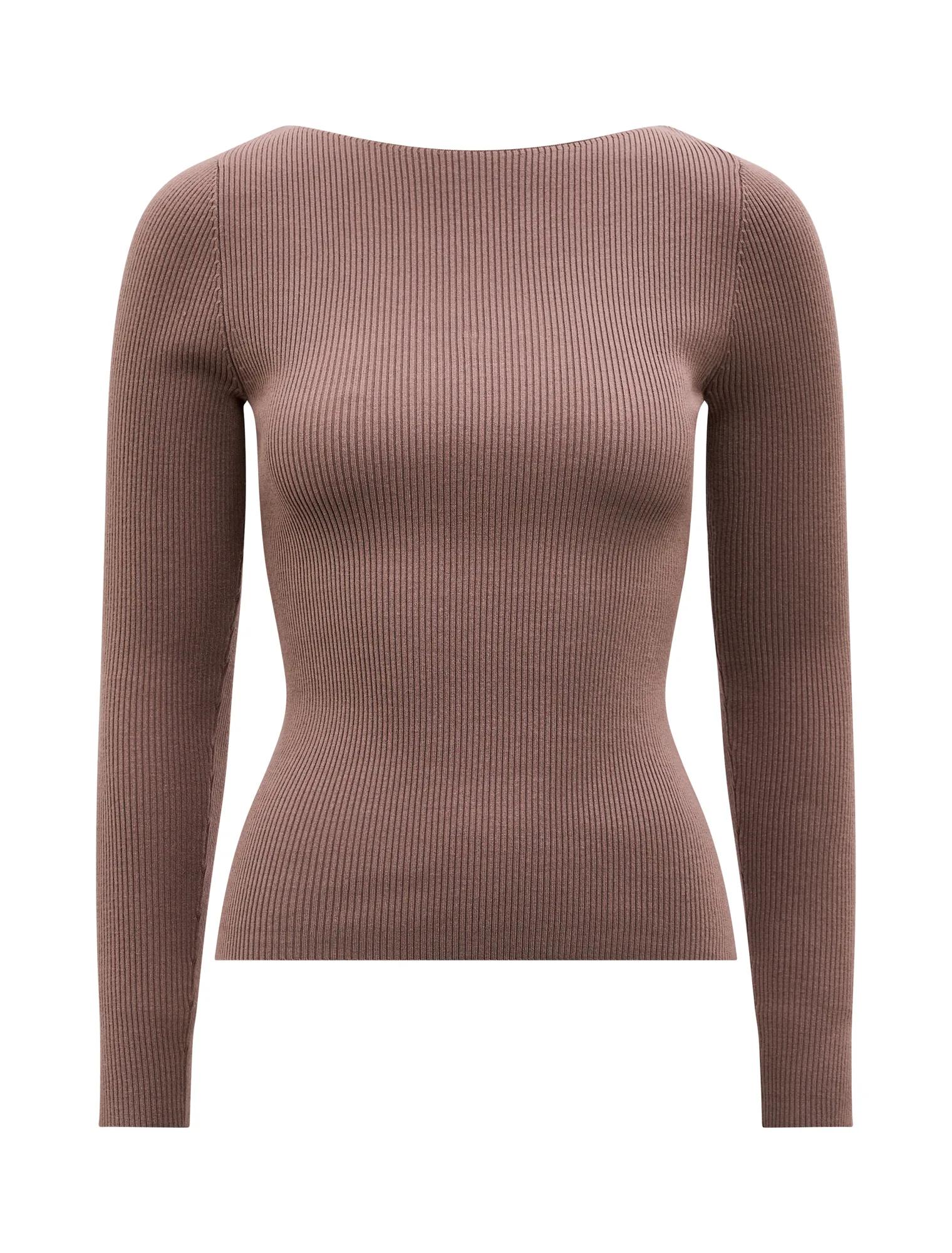 Alaia Knit Rib Top Deep Taupe_mannequin
