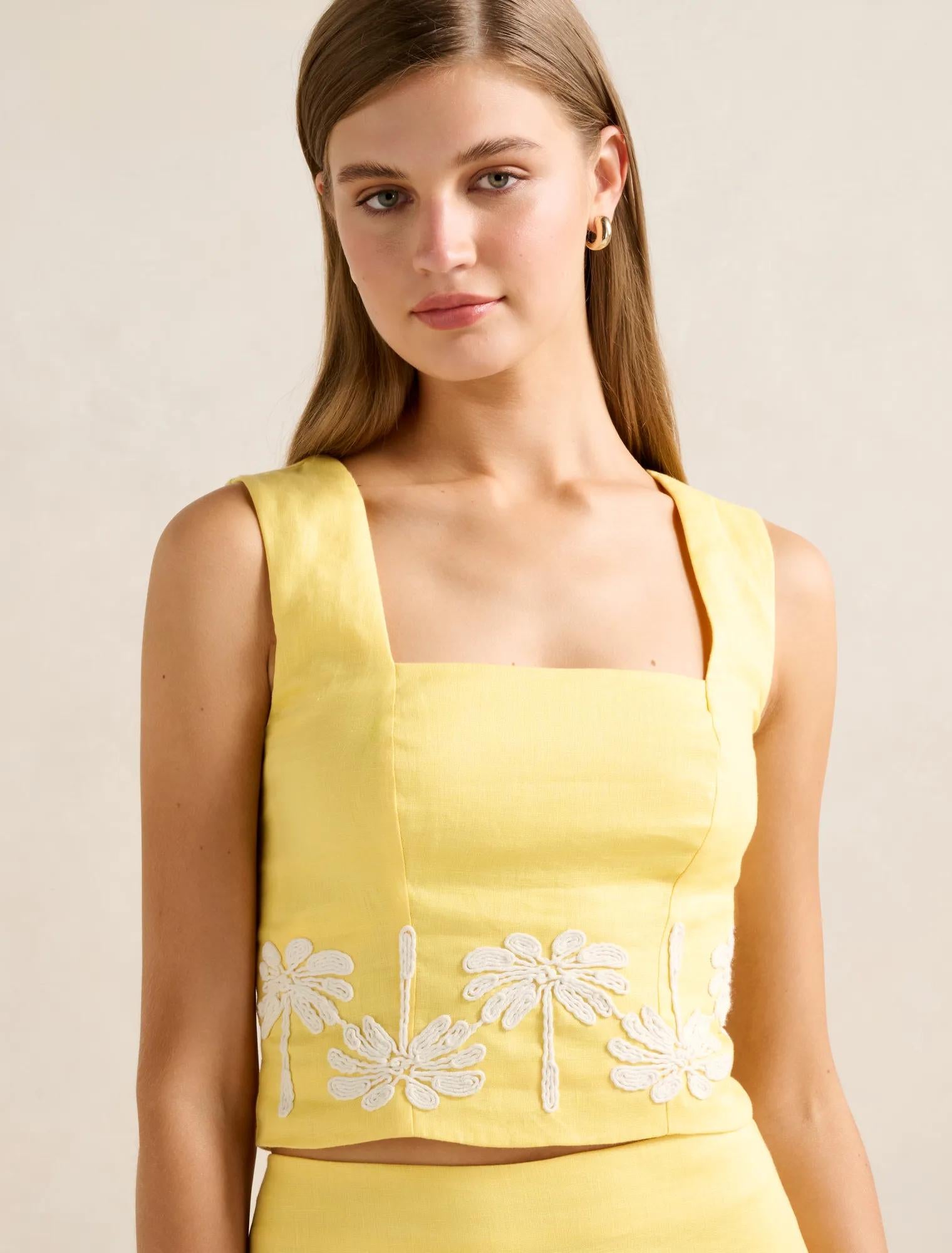 Jasmine Fitted Linen Tank Top Yellow Co-ord