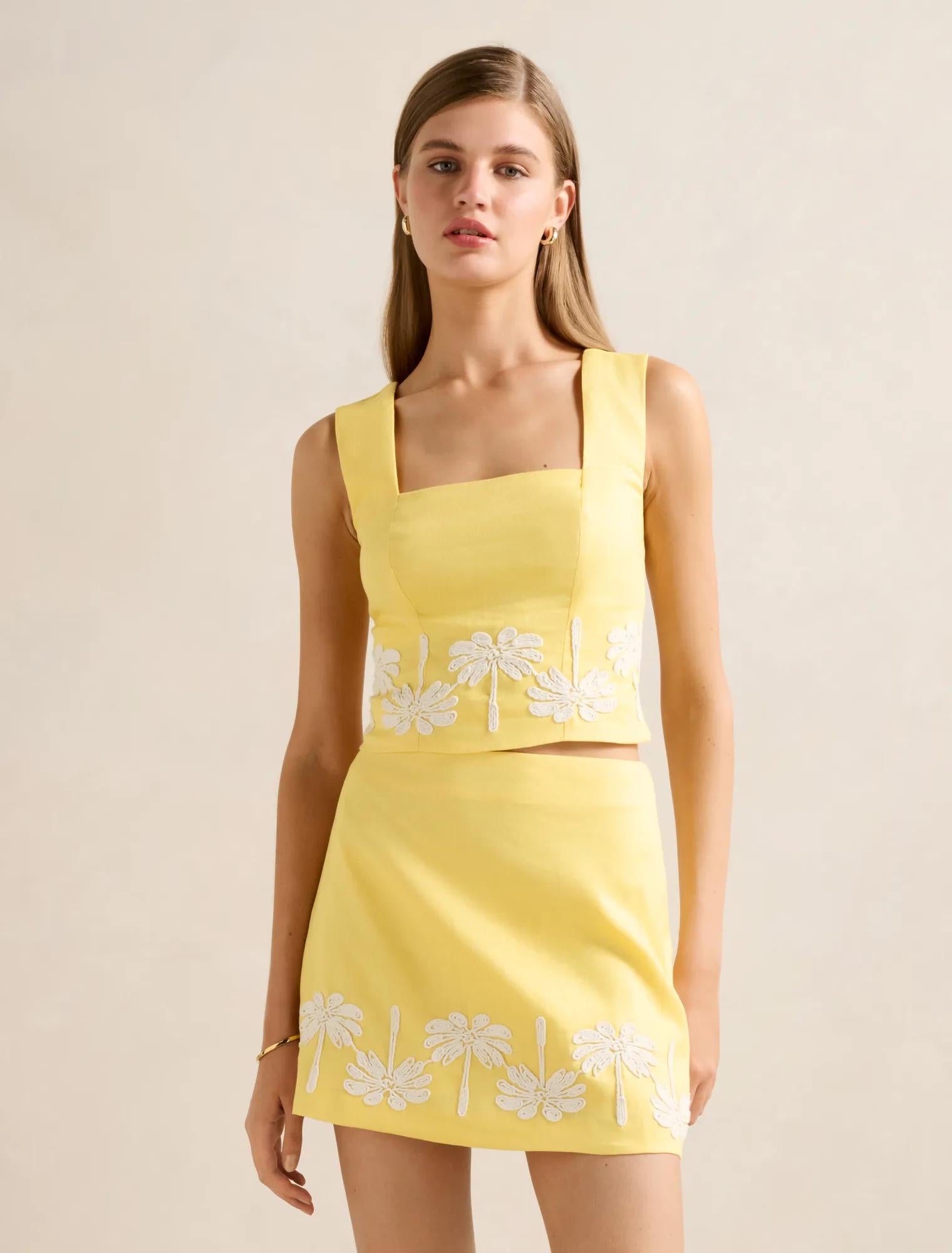 Jasmine Fitted Linen Tank Top Yellow Co-ord