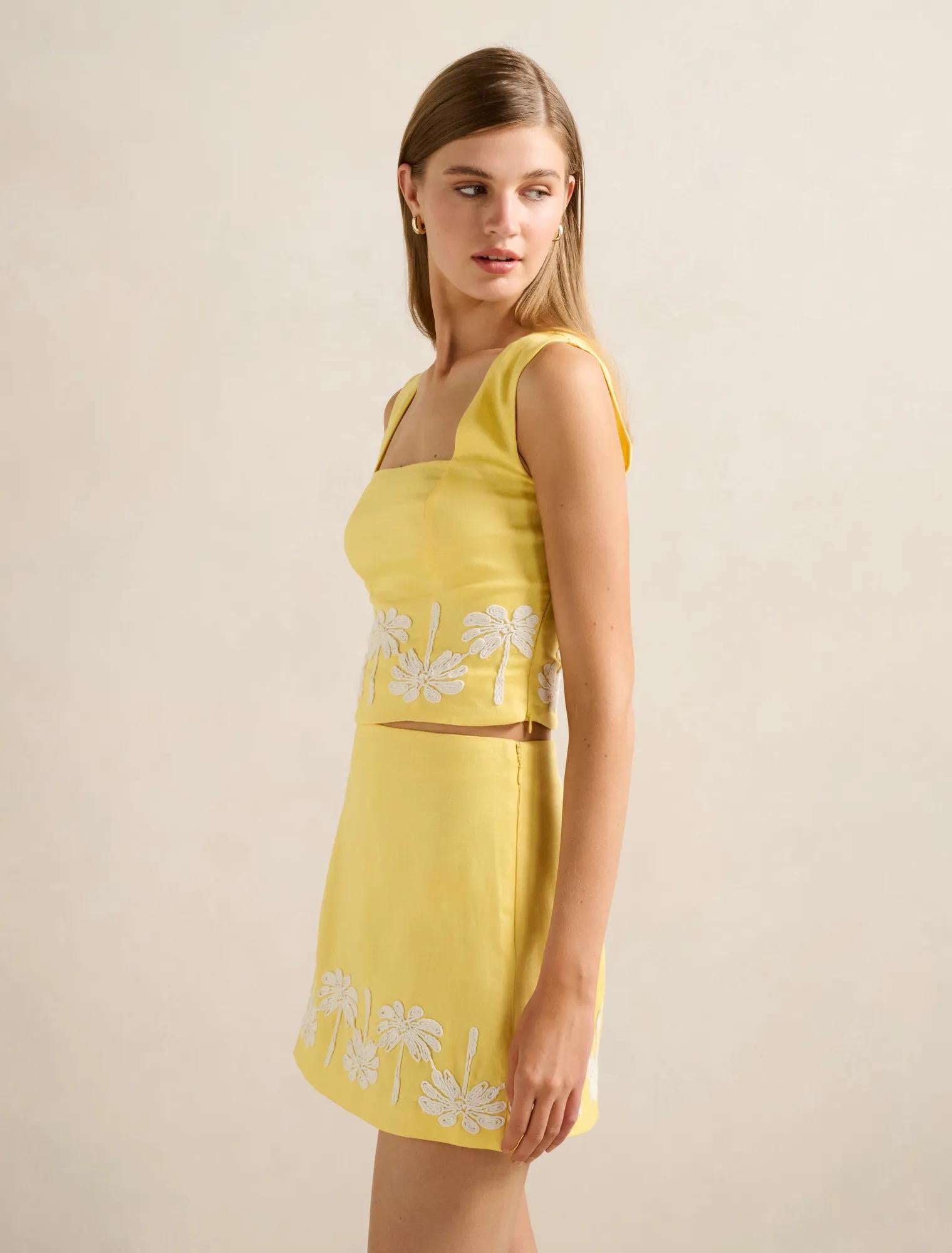Jasmine Fitted Linen Tank Top Yellow Co-ord