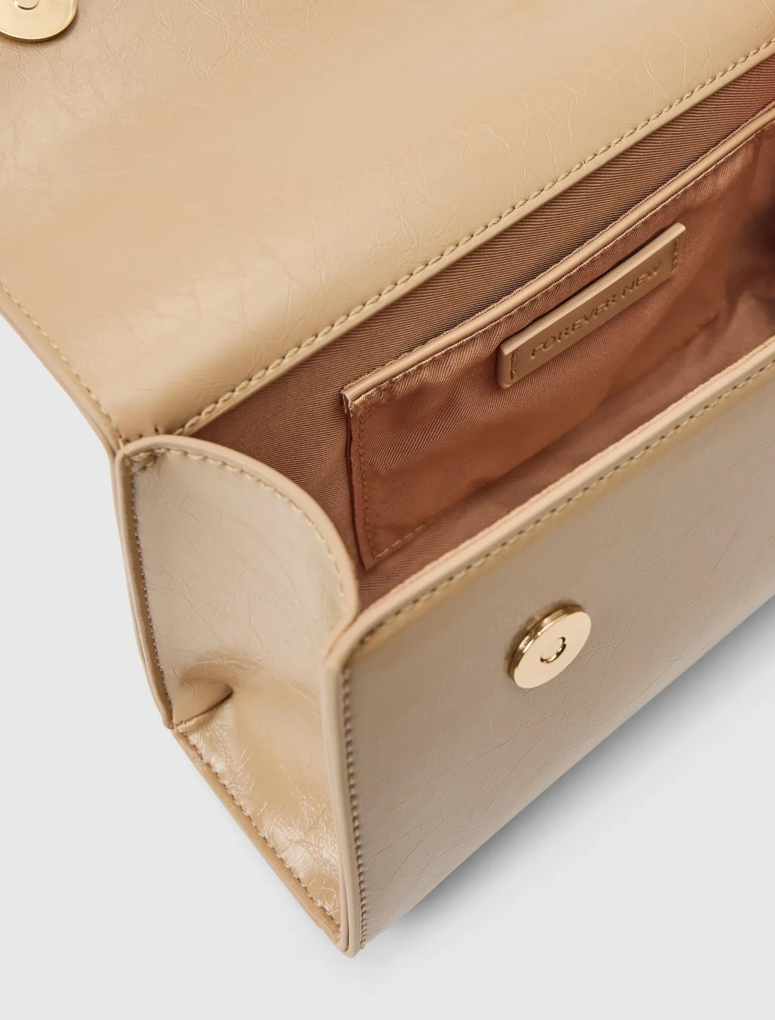 Liana Lock Detail Top Handle Bag Nude