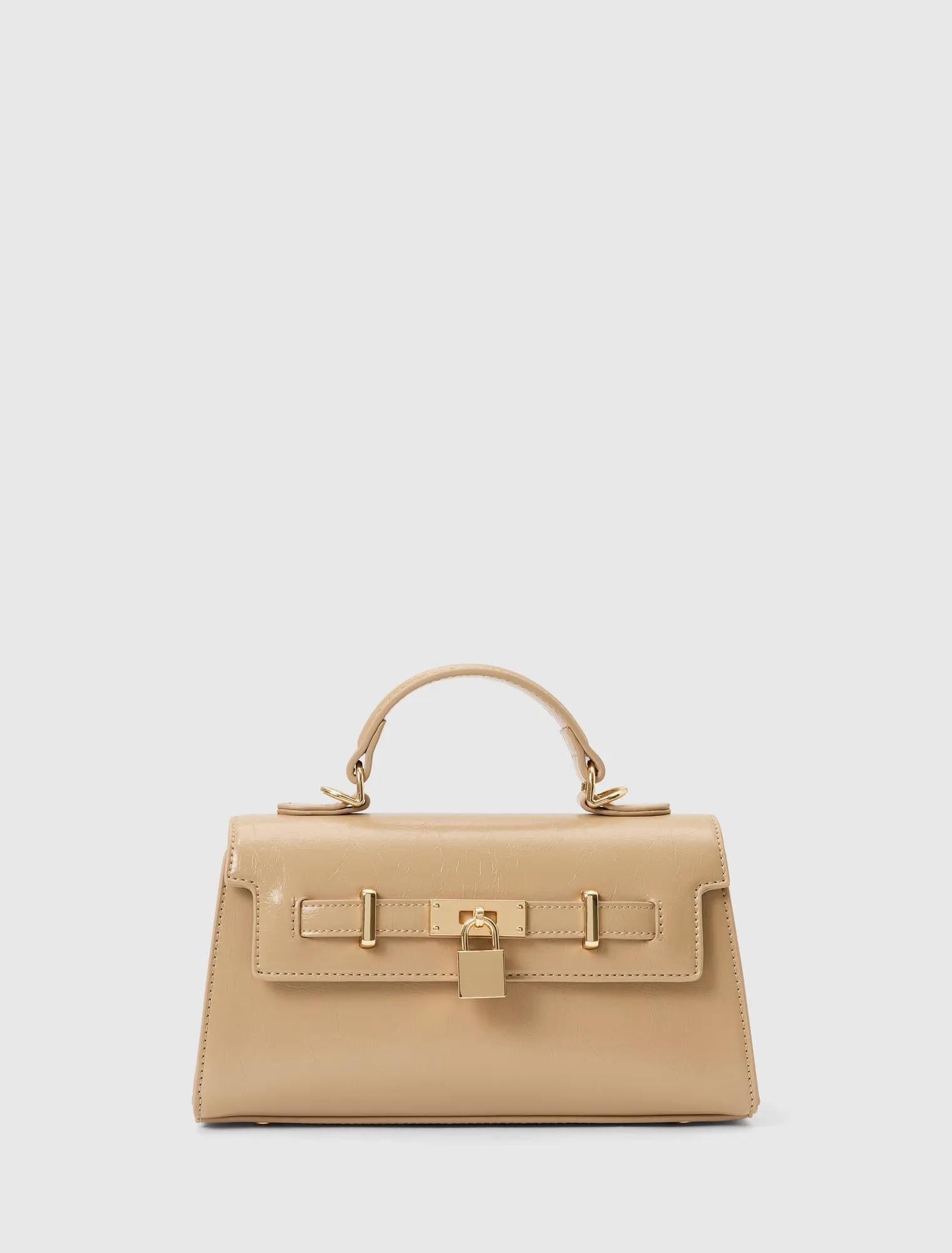 Liana Lock Detail Top Handle Bag Nude