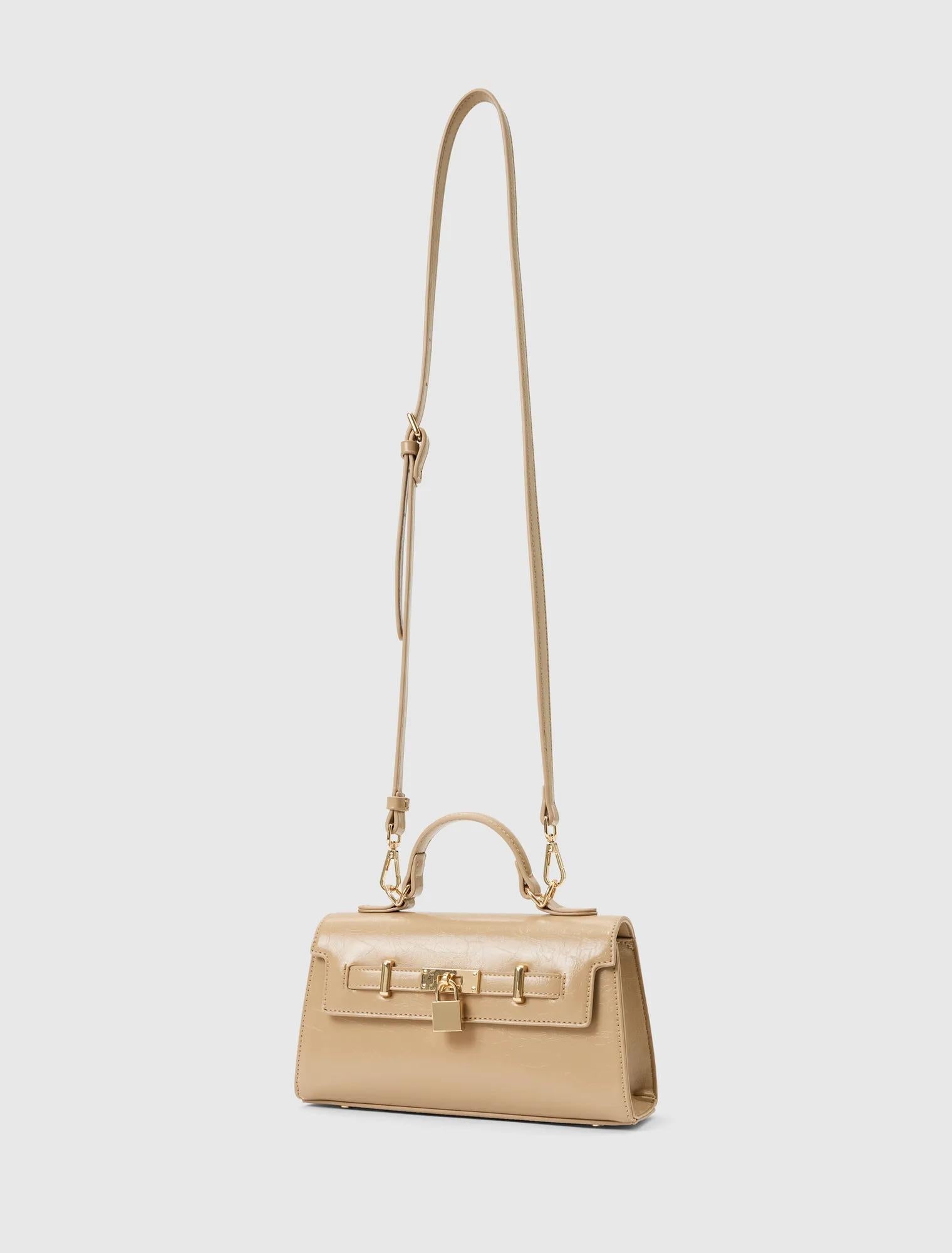 Liana Lock Detail Top Handle Bag Nude