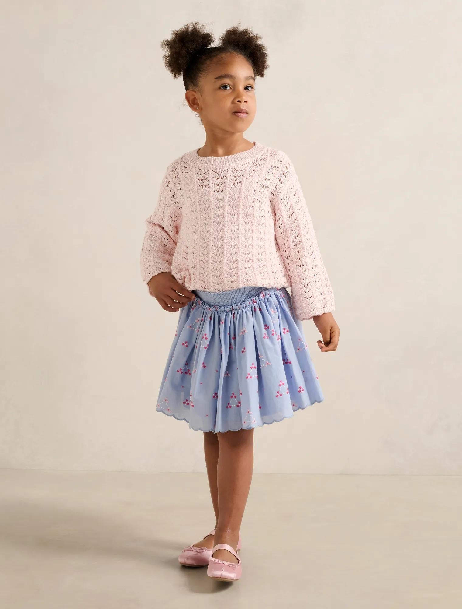 Edith Girls Scallop Embroidery Skirt Geo Embroidery