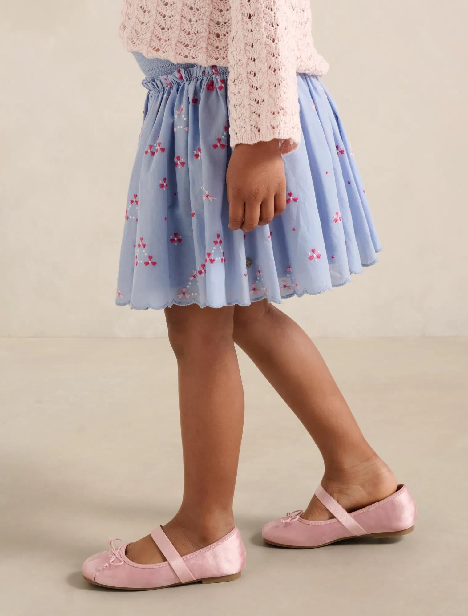 Edith Girls Scallop Embroidery Skirt Geo Embroidery