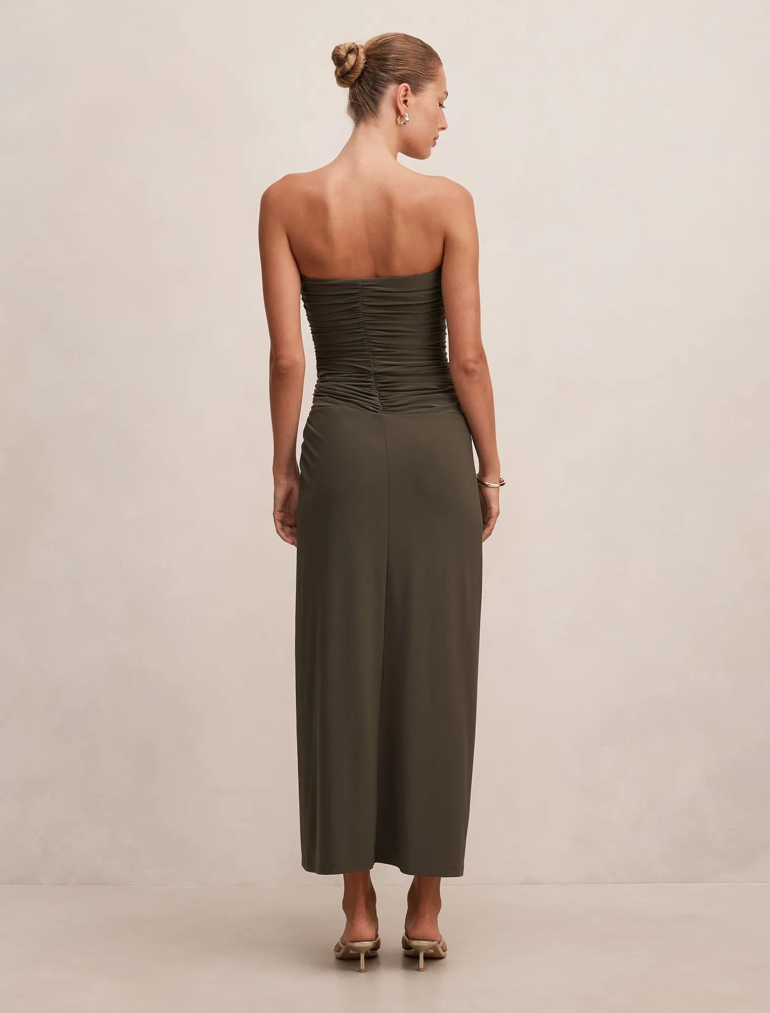 Keely Strapless Jersey Maxi Dress Forest Night