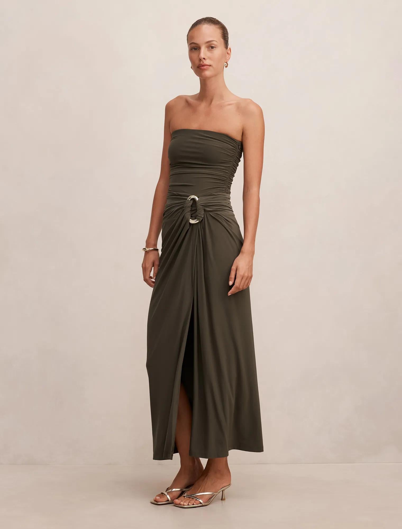Keely Strapless Jersey Maxi Dress Forest Night
