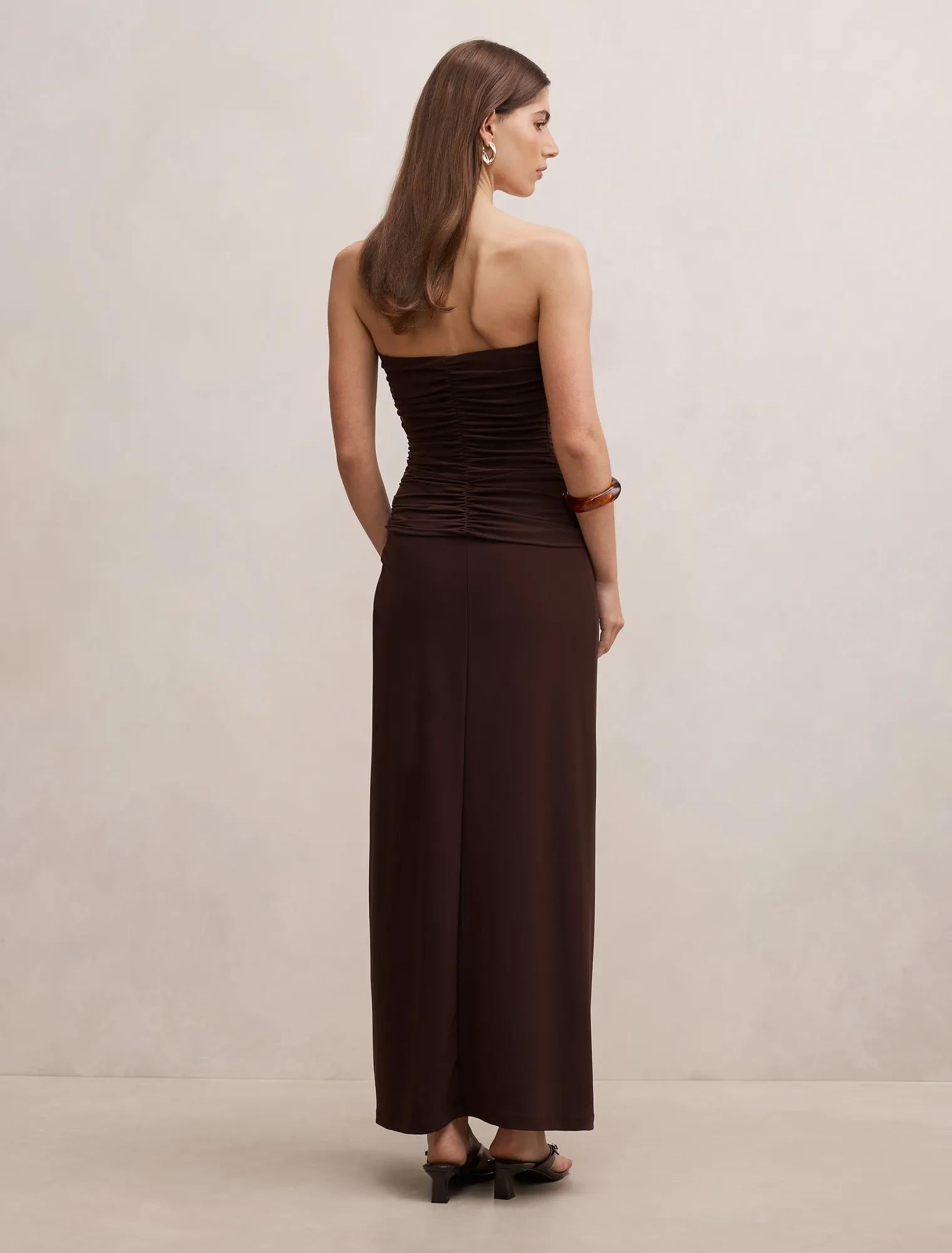 Keely Strapless Jersey Maxi Bitter Chocolate