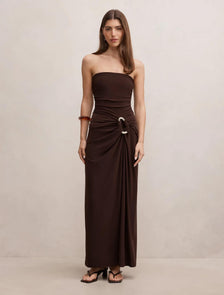 Keely Strapless Jersey Maxi Bitter Chocolate