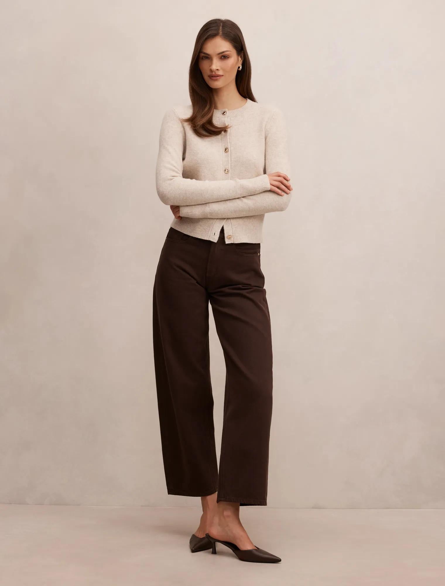 May Crew Neck Cardigan Soft Oatmeal