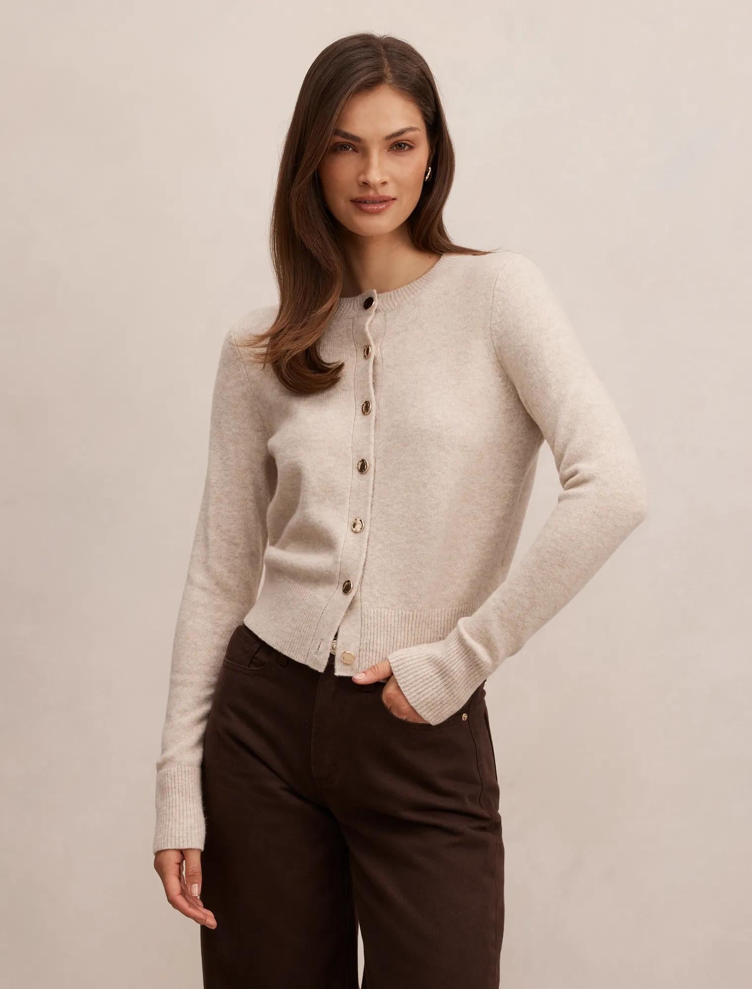 May Crew Neck Cardigan Soft Oatmeal